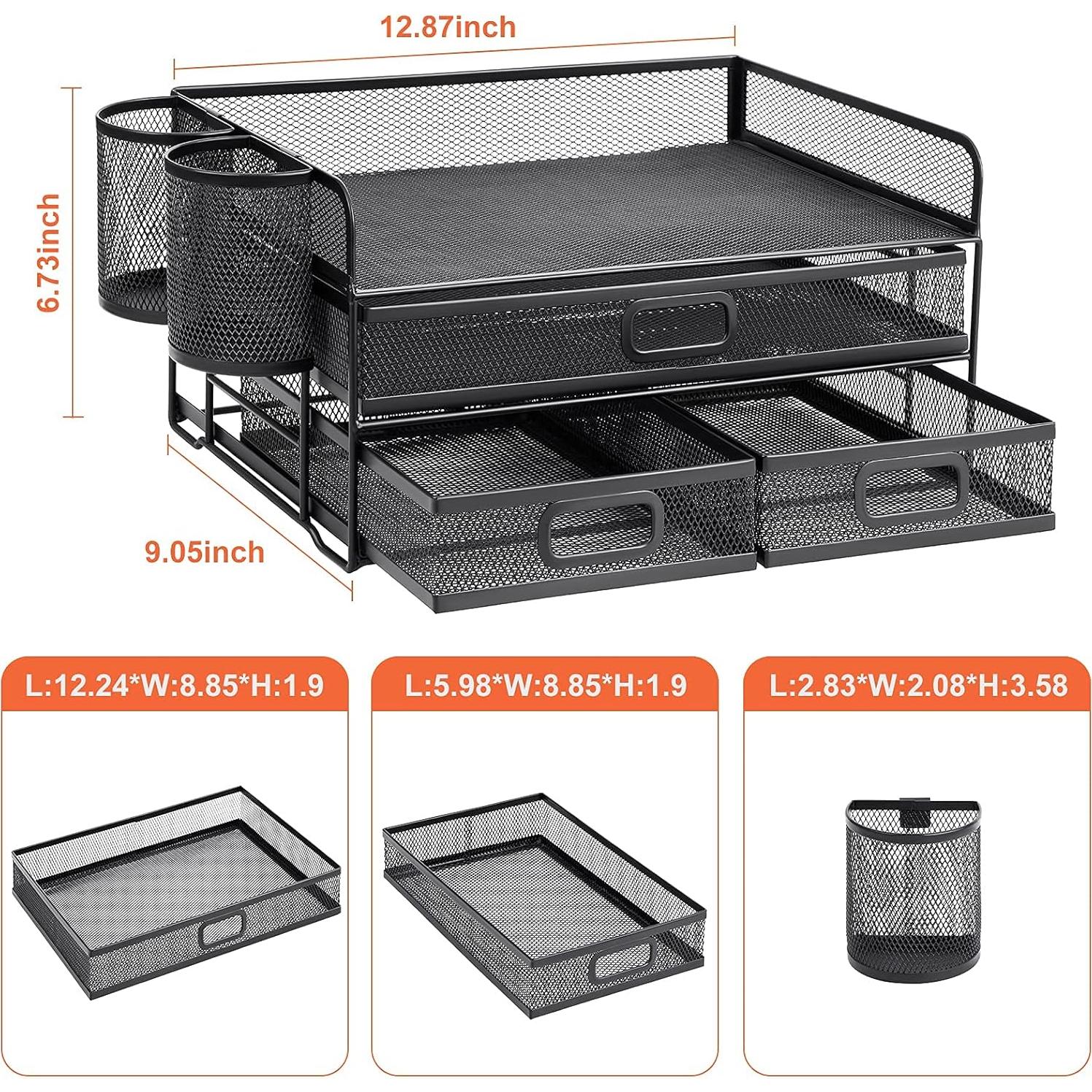 Organizador de Escritorio Marbrasse 3 Niveles Malla Negro