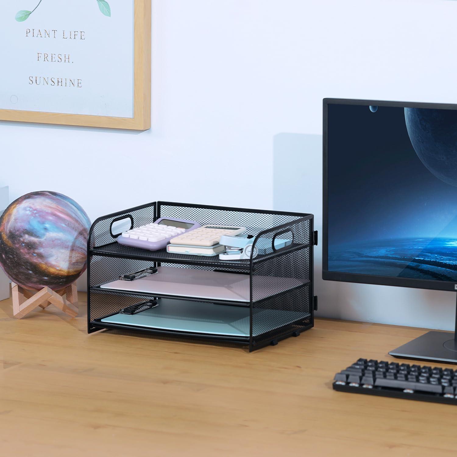 Organizador de Escritorio NCXTKJ 3 Niveles Malla Negro