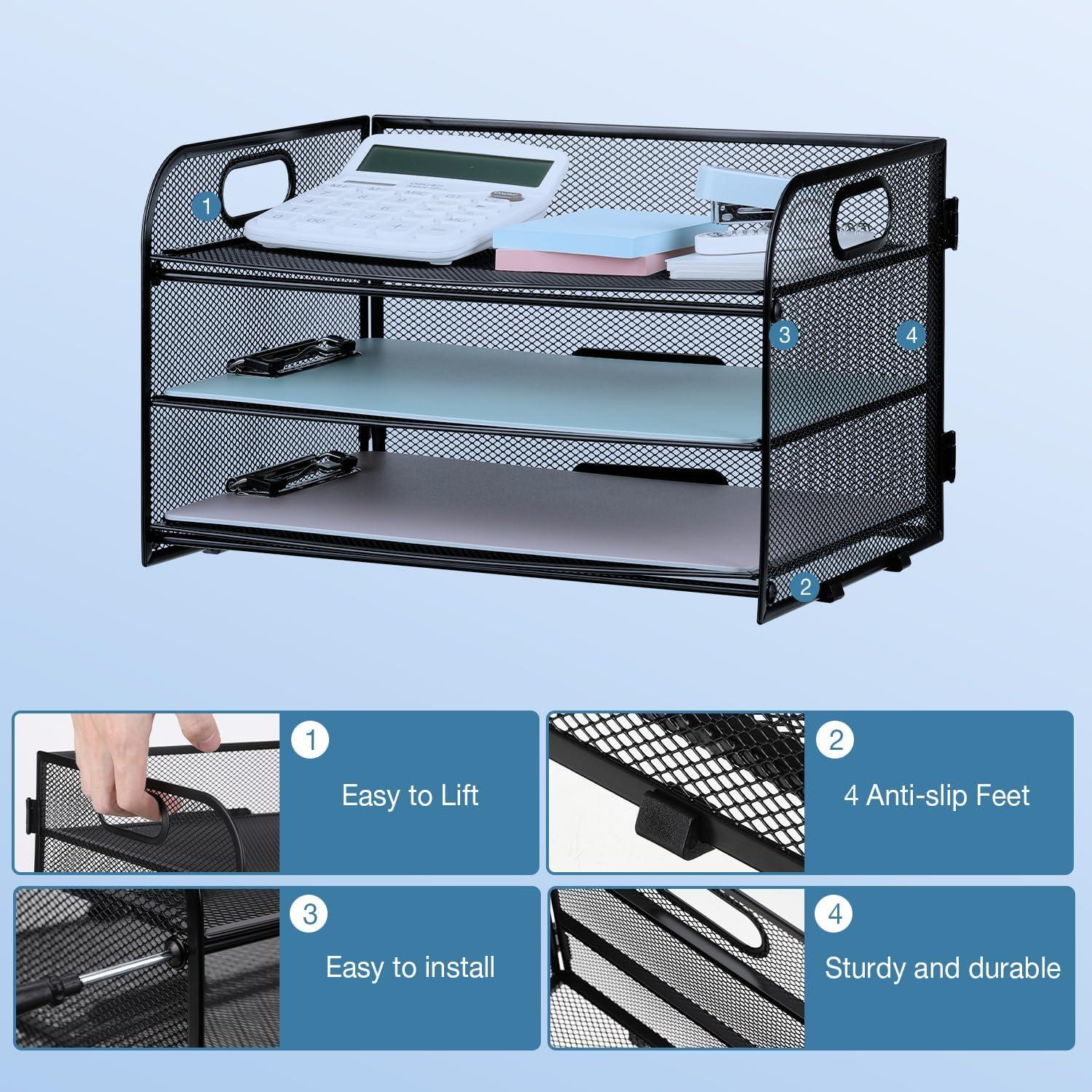 Organizador de Escritorio NCXTKJ 3 Niveles Malla Negro