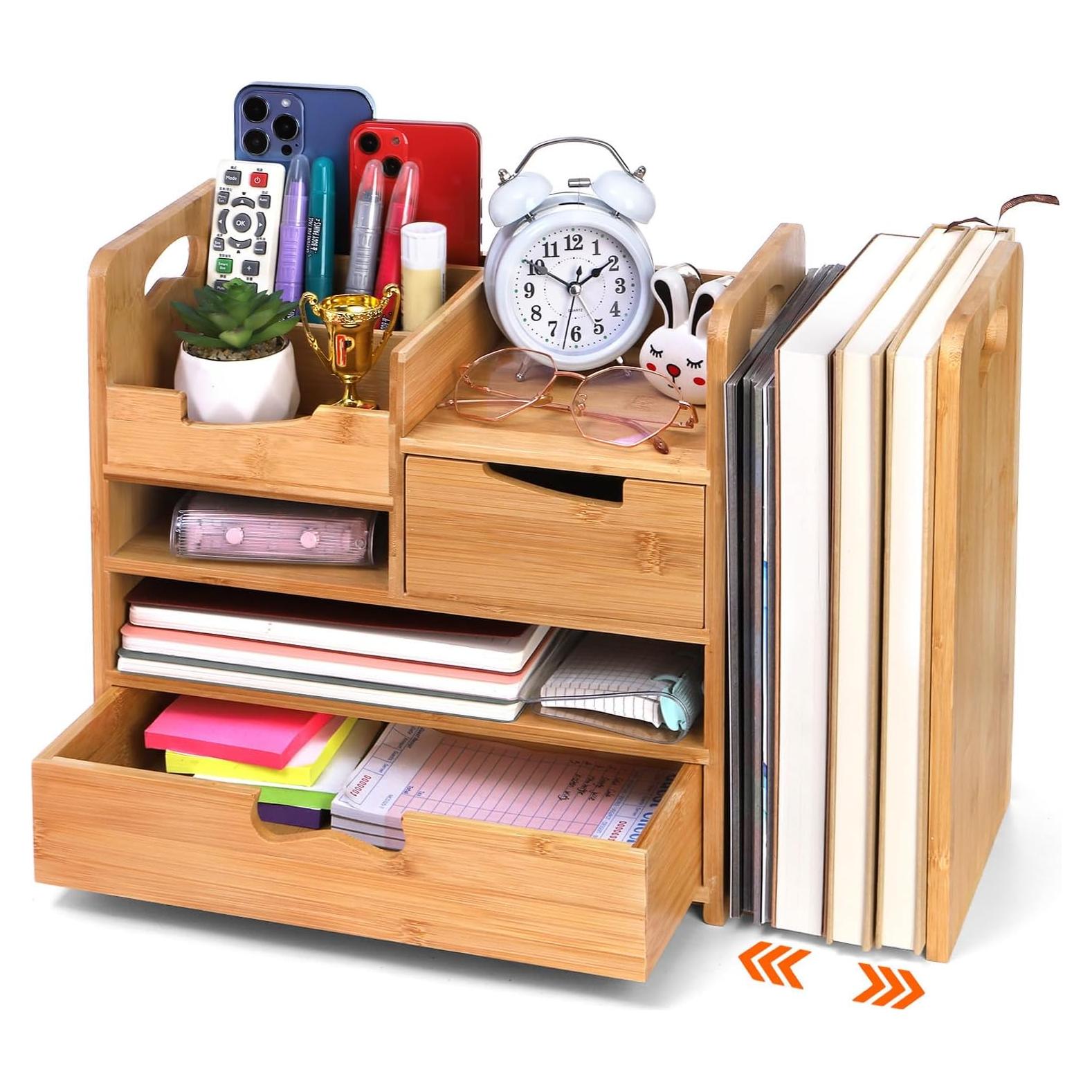 Organizador de Escritorio ZOOFOX de Bambú Expandible 4 Niveles