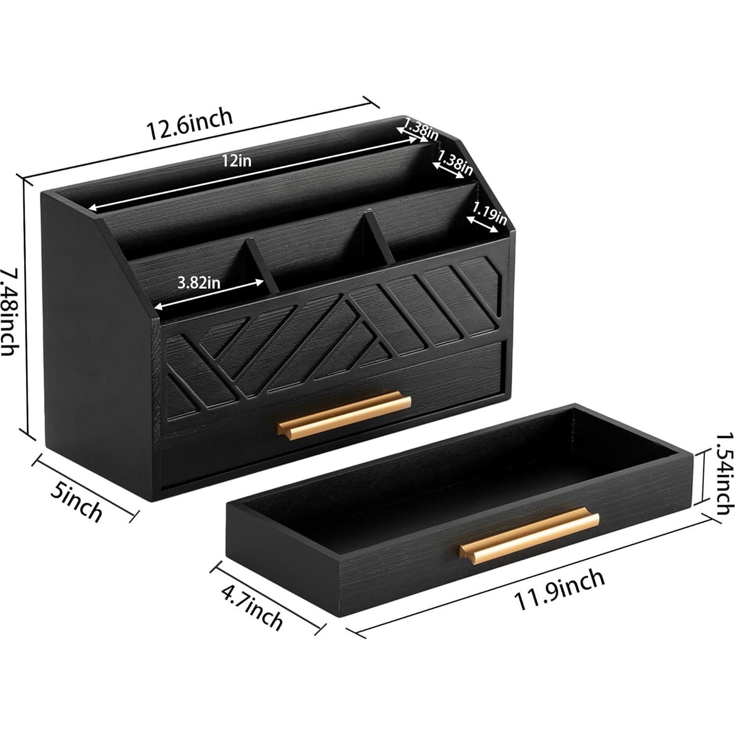 Organizador de Escritorio de Madera Negra Dreampossible con Cajón