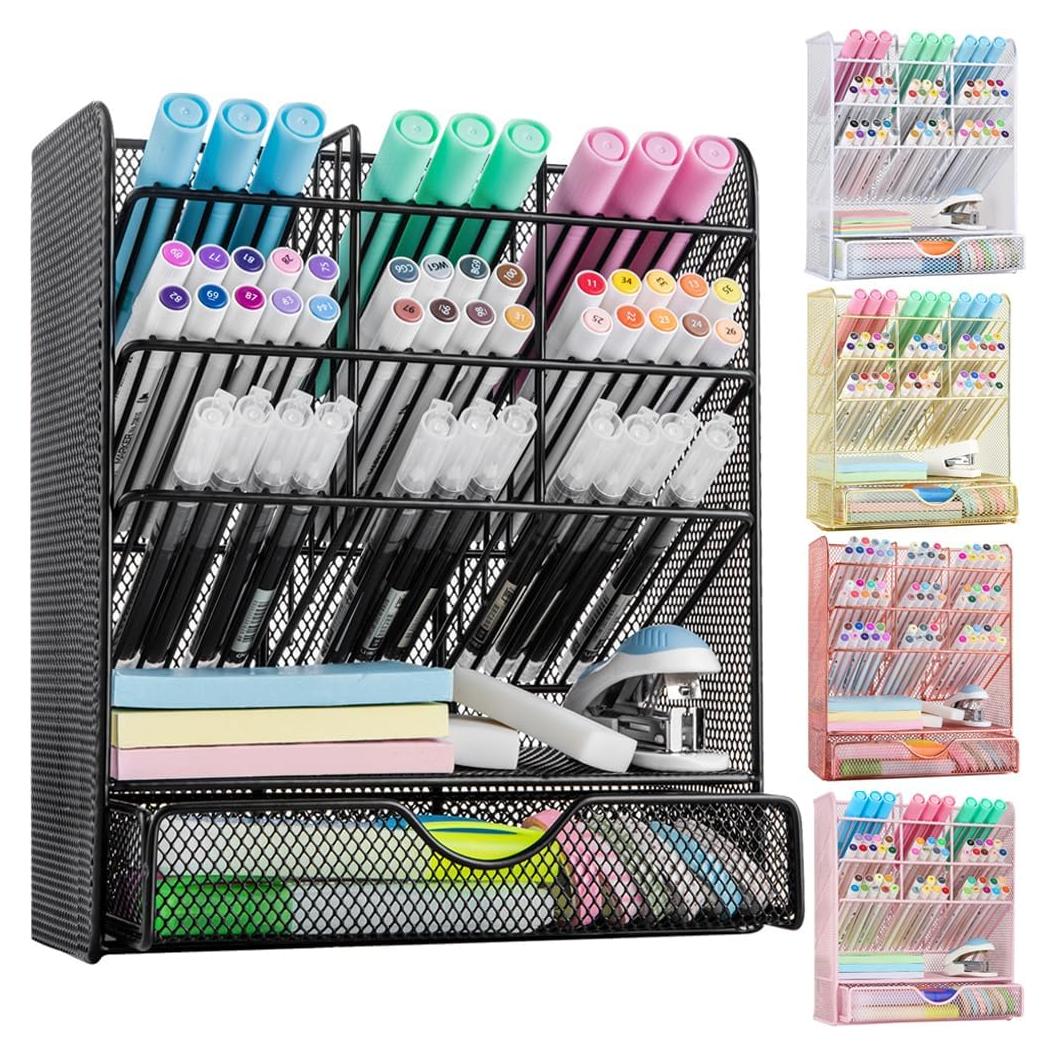 Organizador de Escritorio Spacrea Metal Negro con Cajón