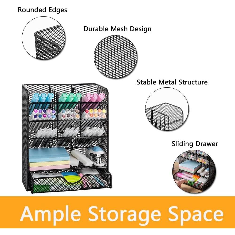 Organizador de Escritorio Spacrea Metal Negro con Cajón