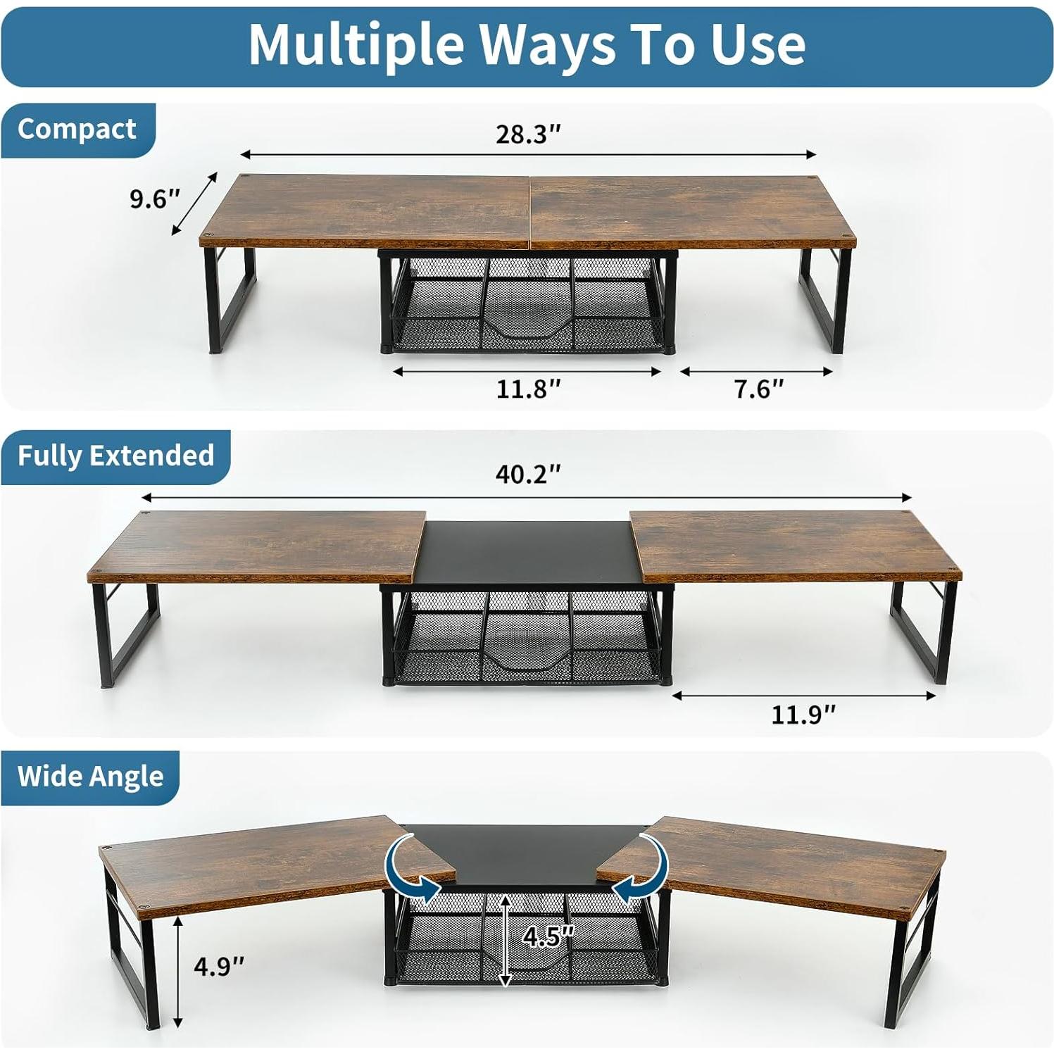Soporte Doble para Monitor OPNICE con Cajón Madera Marrón