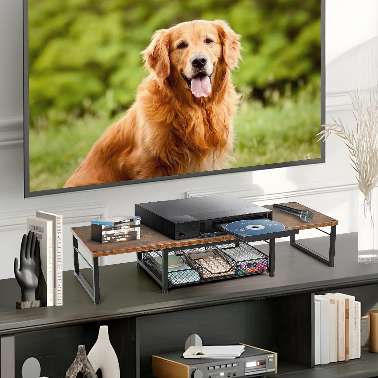 Soporte Doble para Monitor OPNICE con Cajón Madera Marrón