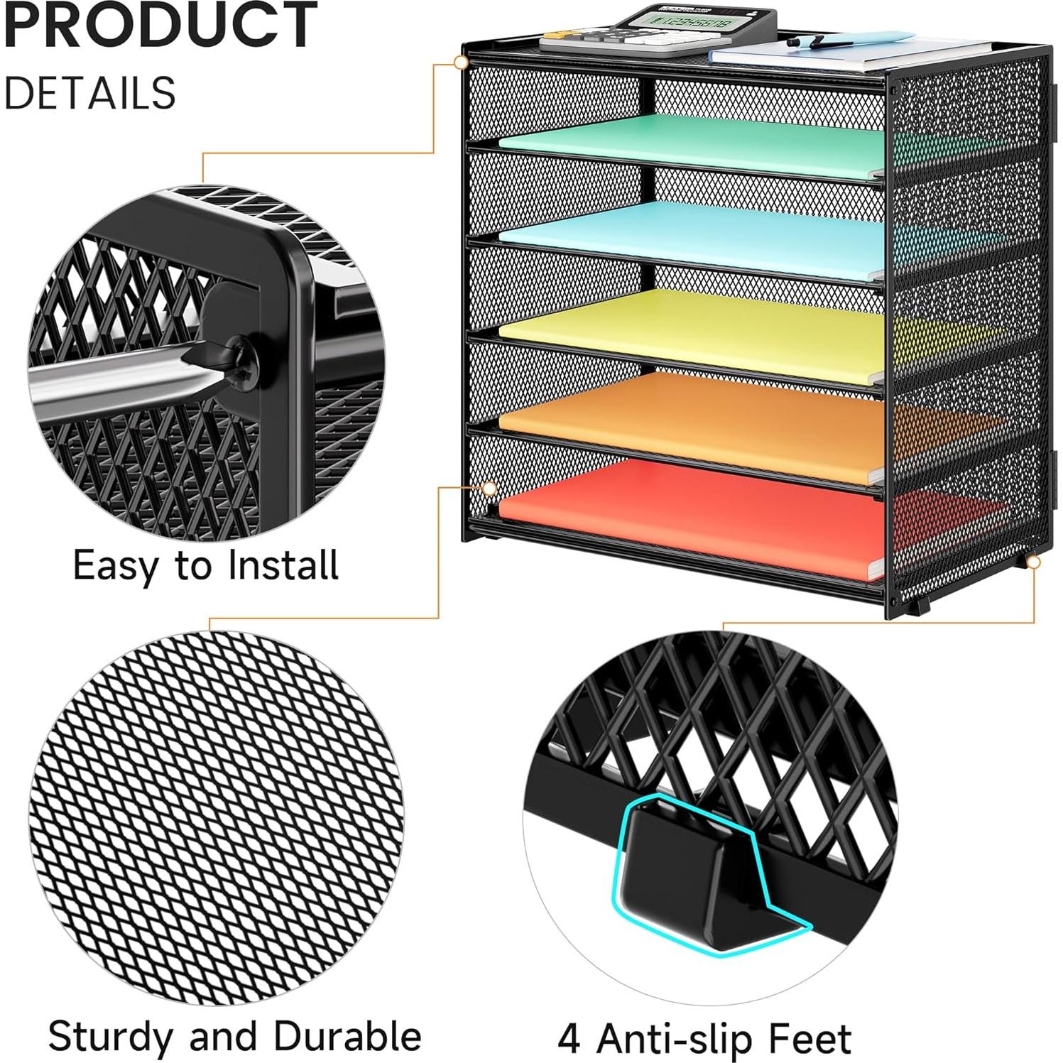 Organizador de Papel de Escritorio Biciyarn 6 Niveles Negro