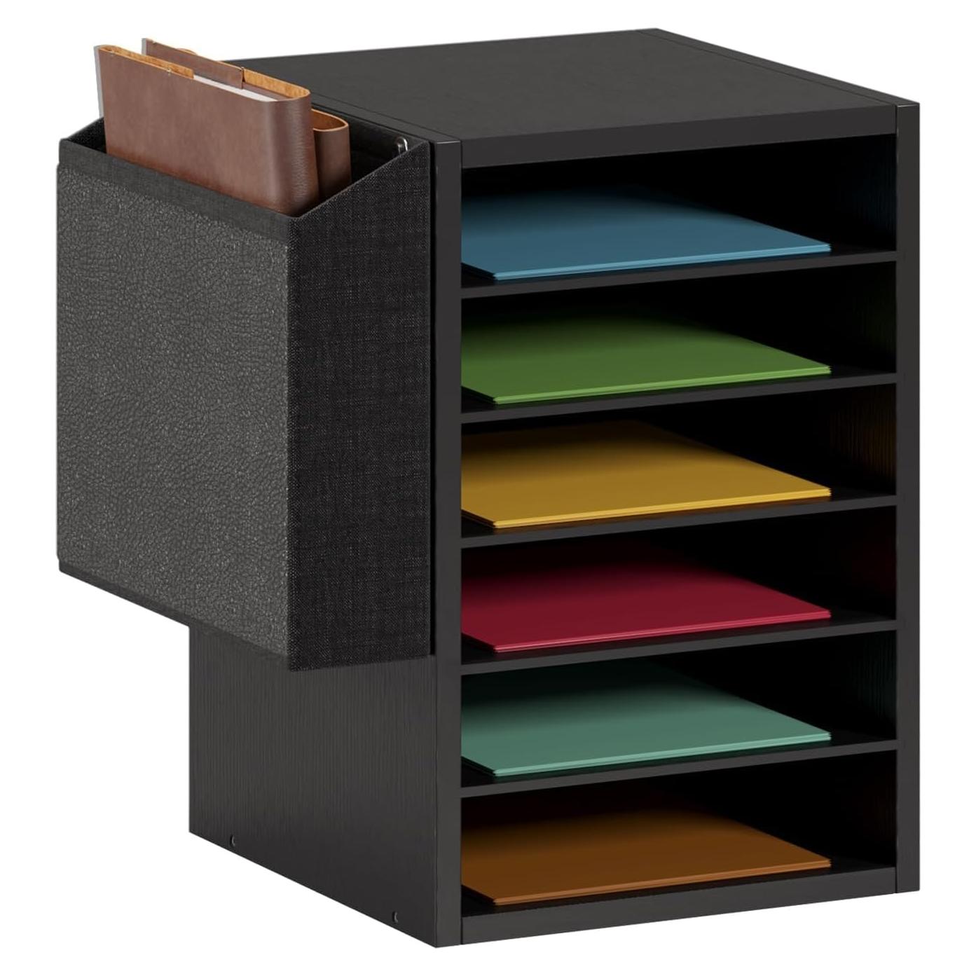Organizador de Papel de Madera Unionly 6 Ranuras Negro
