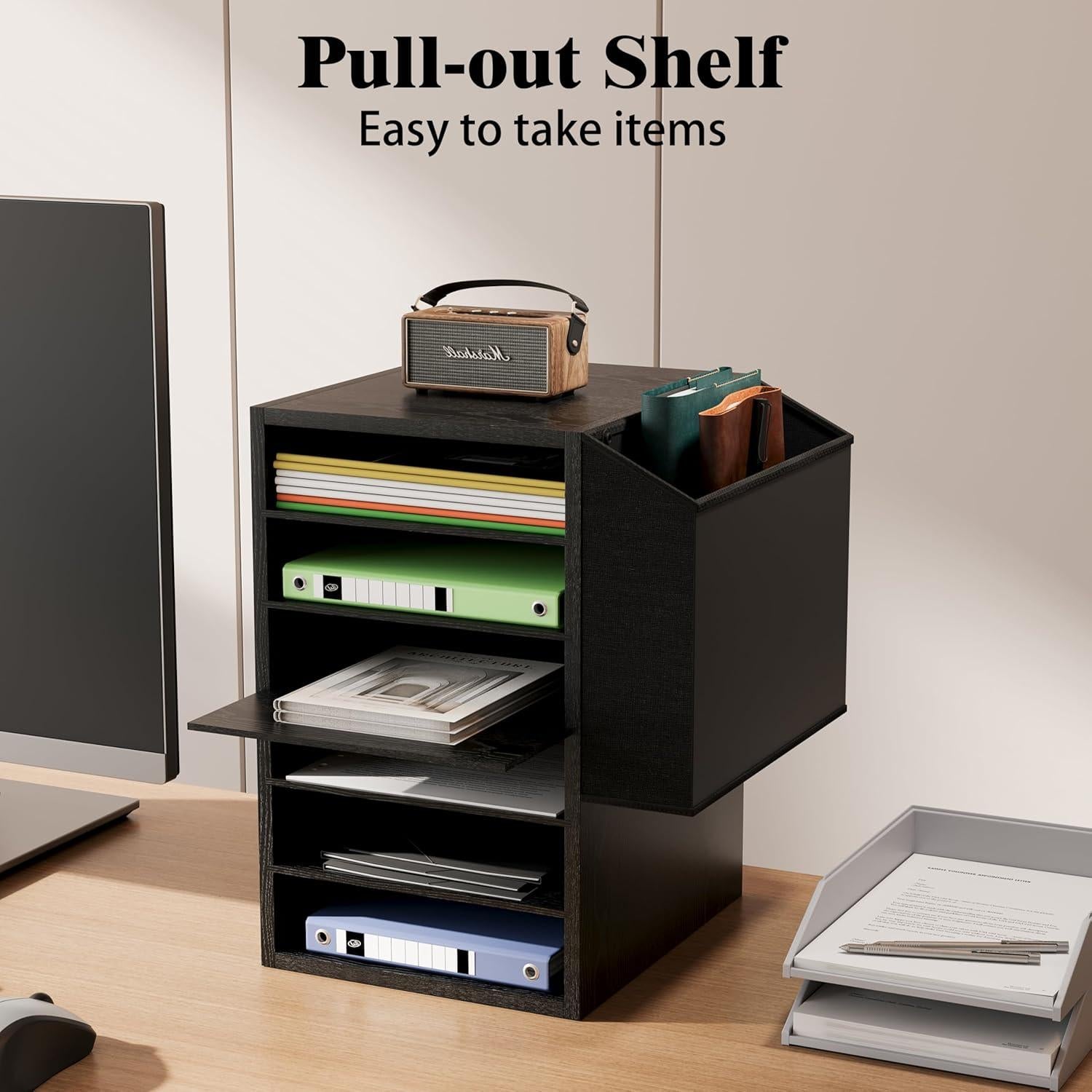 Organizador de Papel de Madera Unionly 6 Ranuras Negro