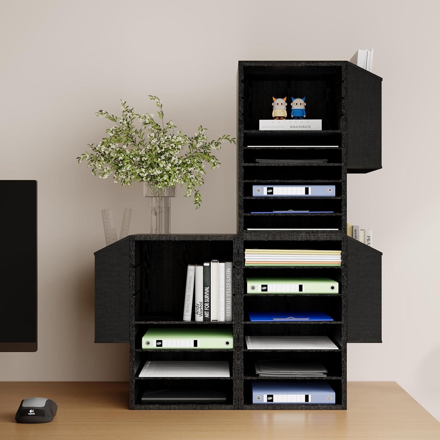 Organizador de Papel de Madera Unionly 6 Ranuras Negro