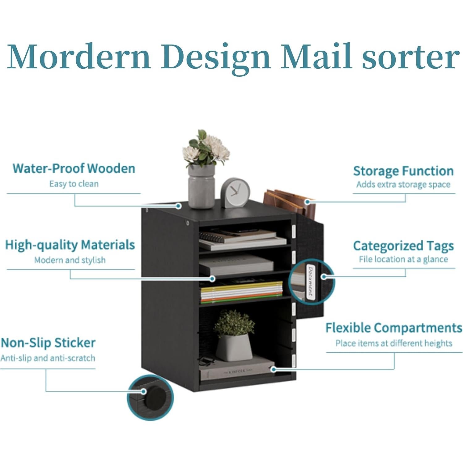 Organizador de Papel de Madera Unionly 6 Ranuras Negro