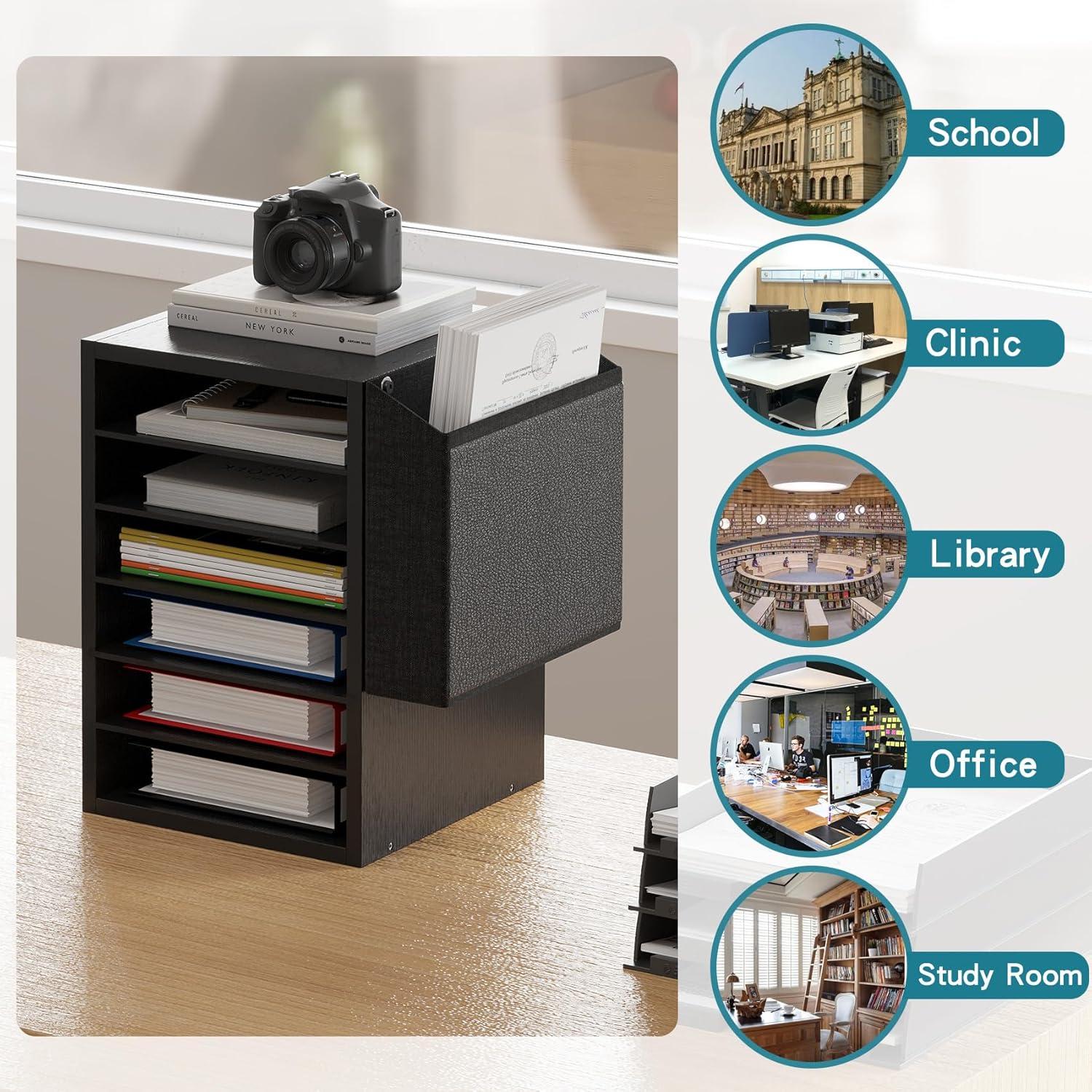 Organizador de Papel de Madera Unionly 6 Ranuras Negro