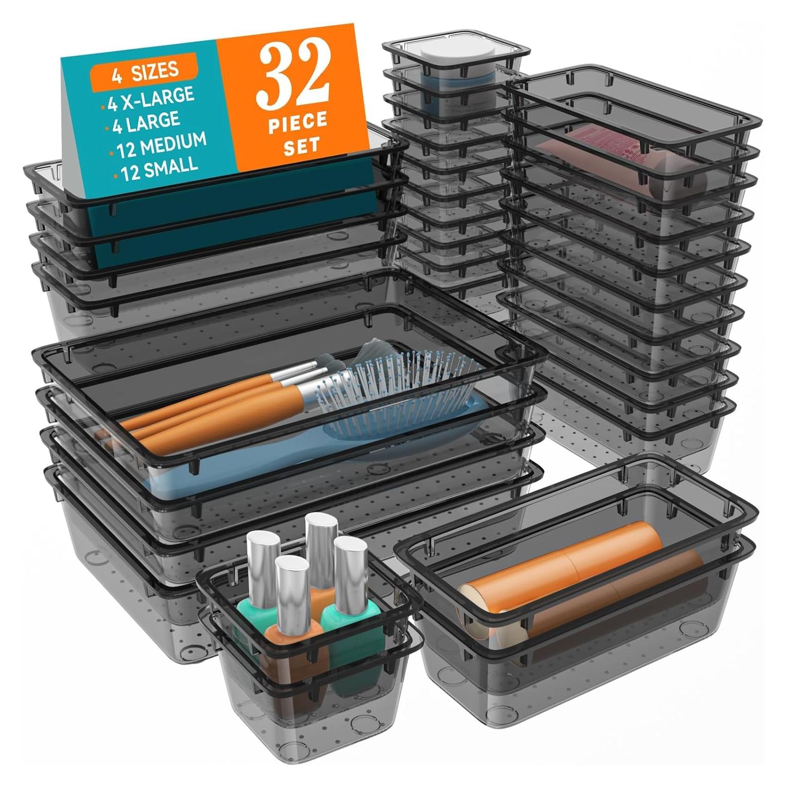 WOWBOX Juego de Organizadores de Cajones 32 Piezas Plástico Transparente