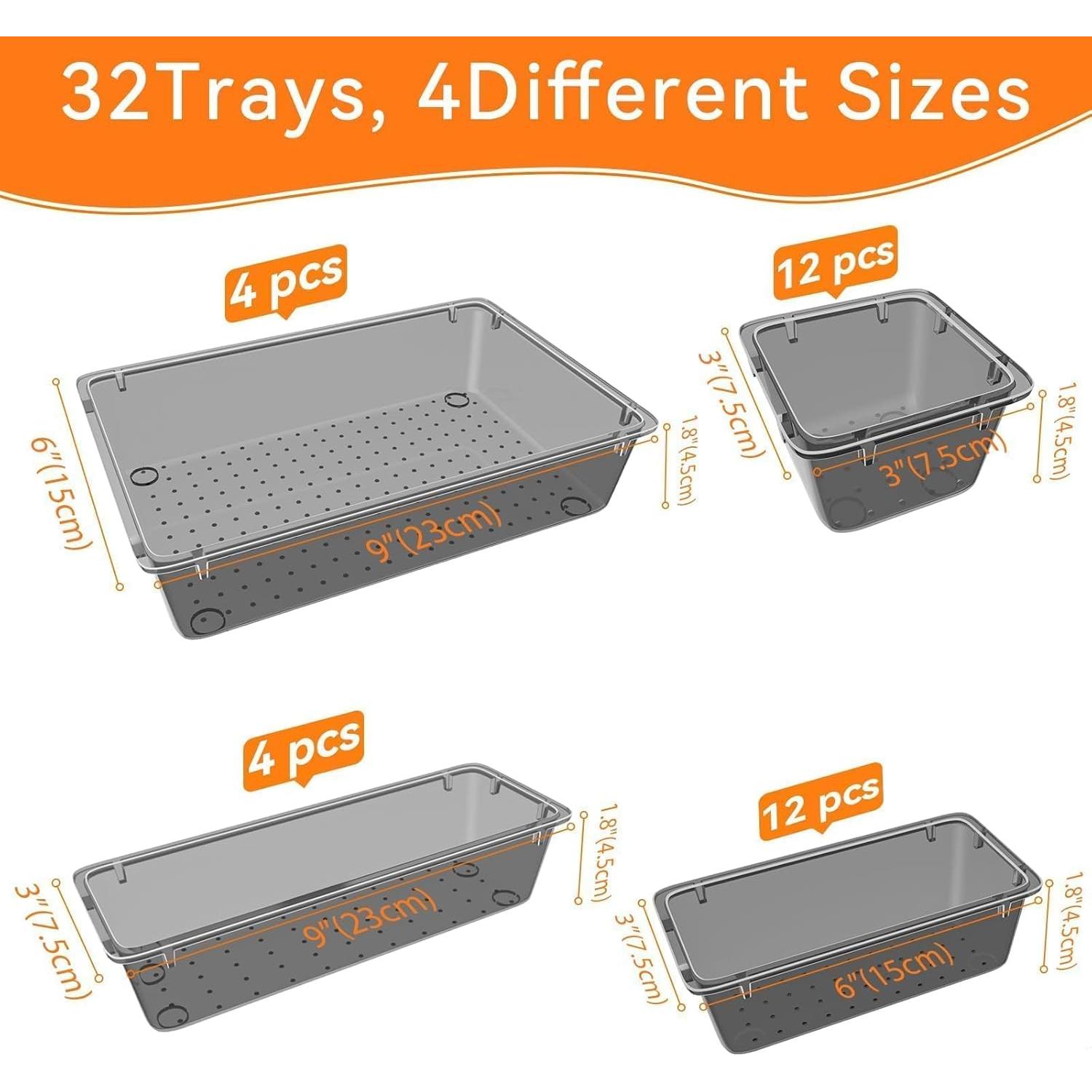 WOWBOX Juego de Organizadores de Cajones 32 Piezas Plástico Transparente