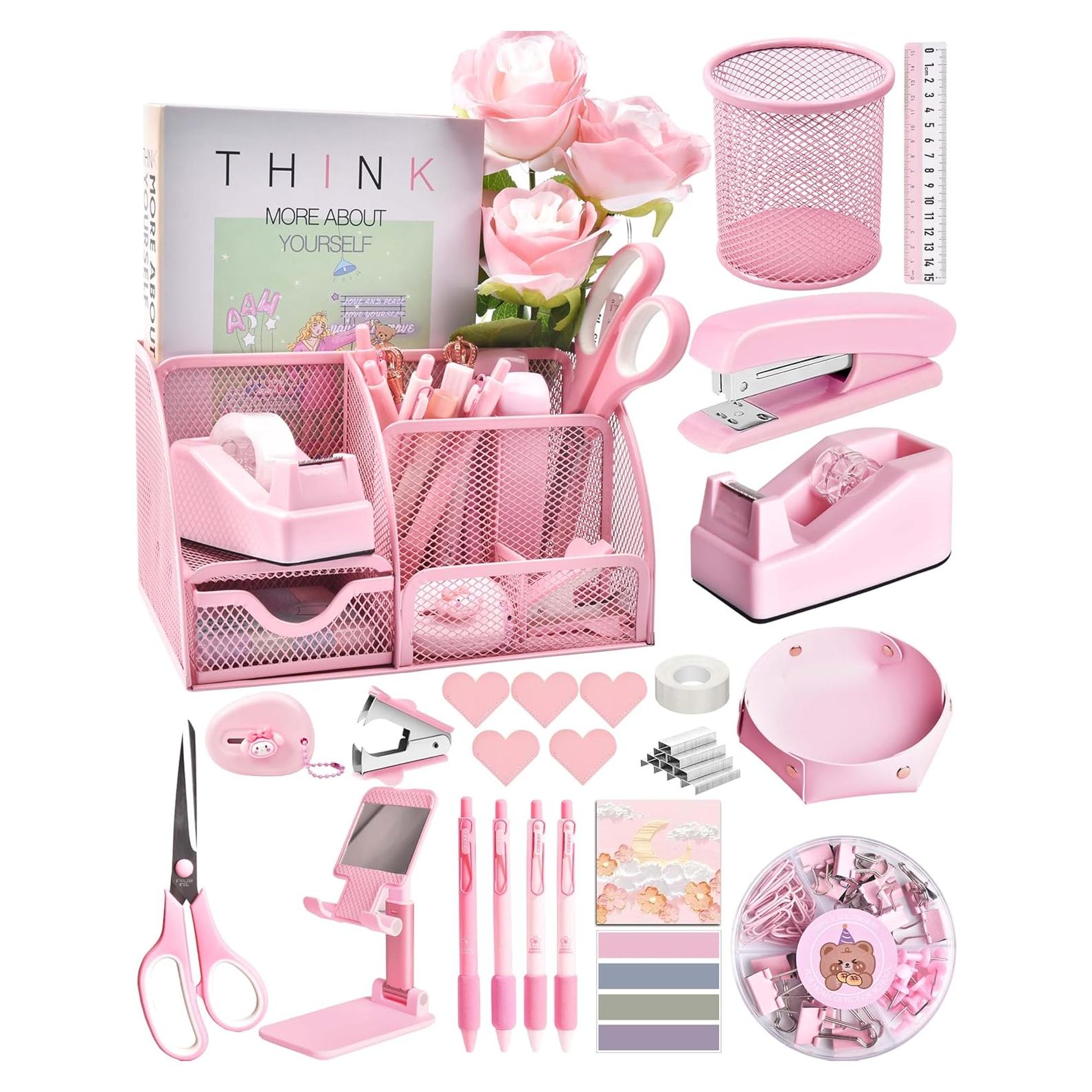 Set de Accesorios de Escritorio Rosa LXEVIHK 24 Piezas