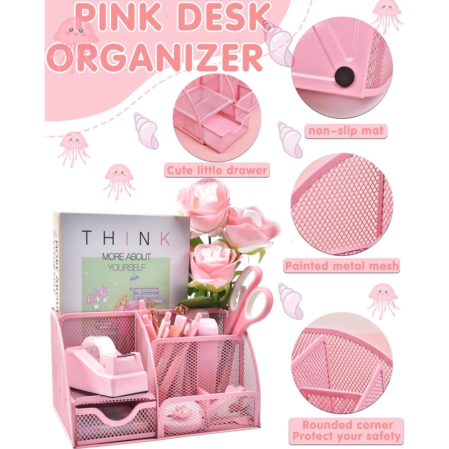 Set de Accesorios de Escritorio Rosa LXEVIHK 24 Piezas
