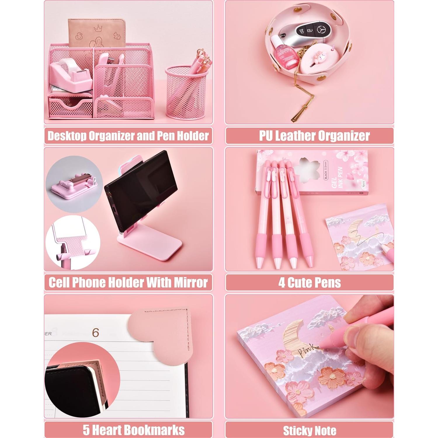 Set de Accesorios de Escritorio Rosa LXEVIHK 24 Piezas