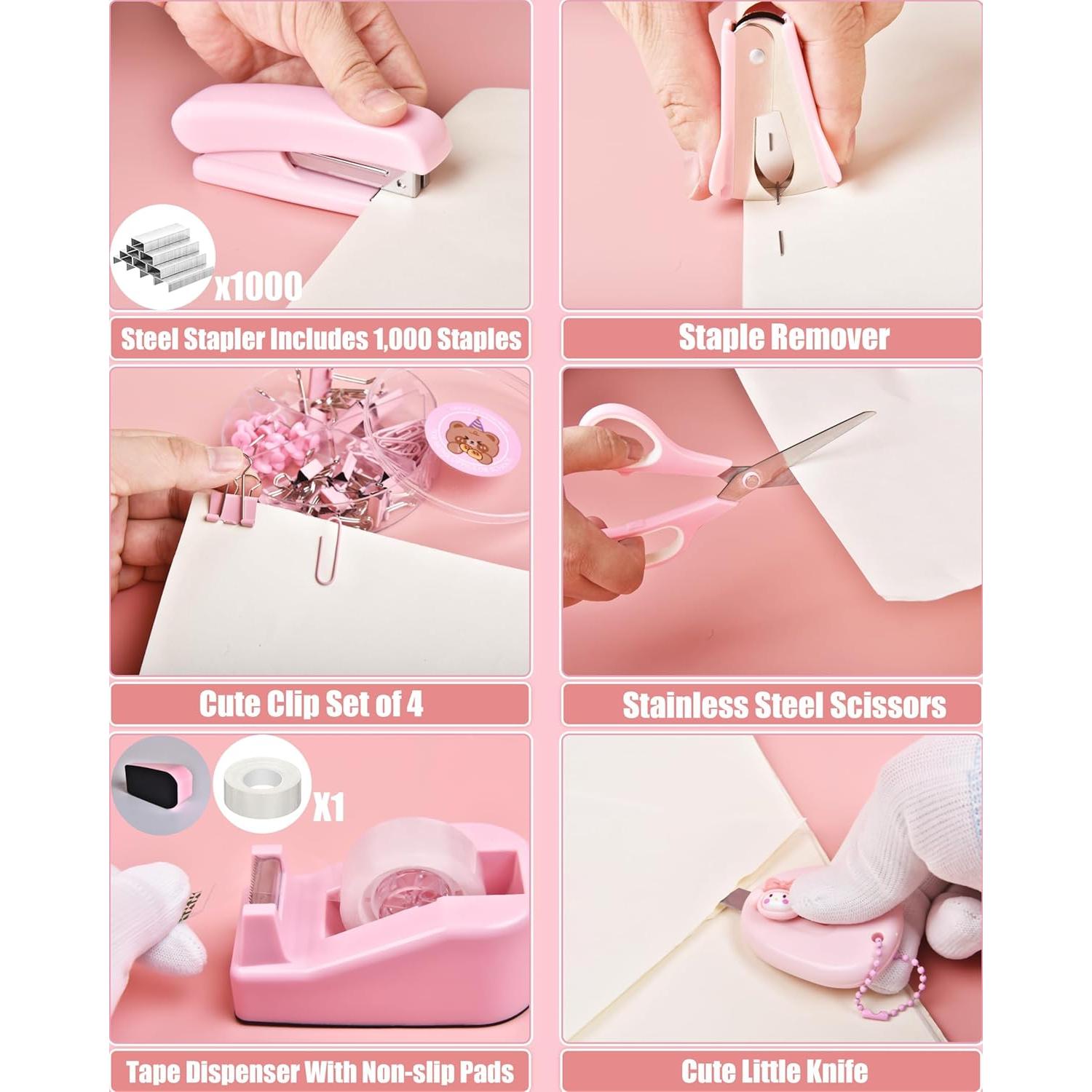 Set de Accesorios de Escritorio Rosa LXEVIHK 24 Piezas