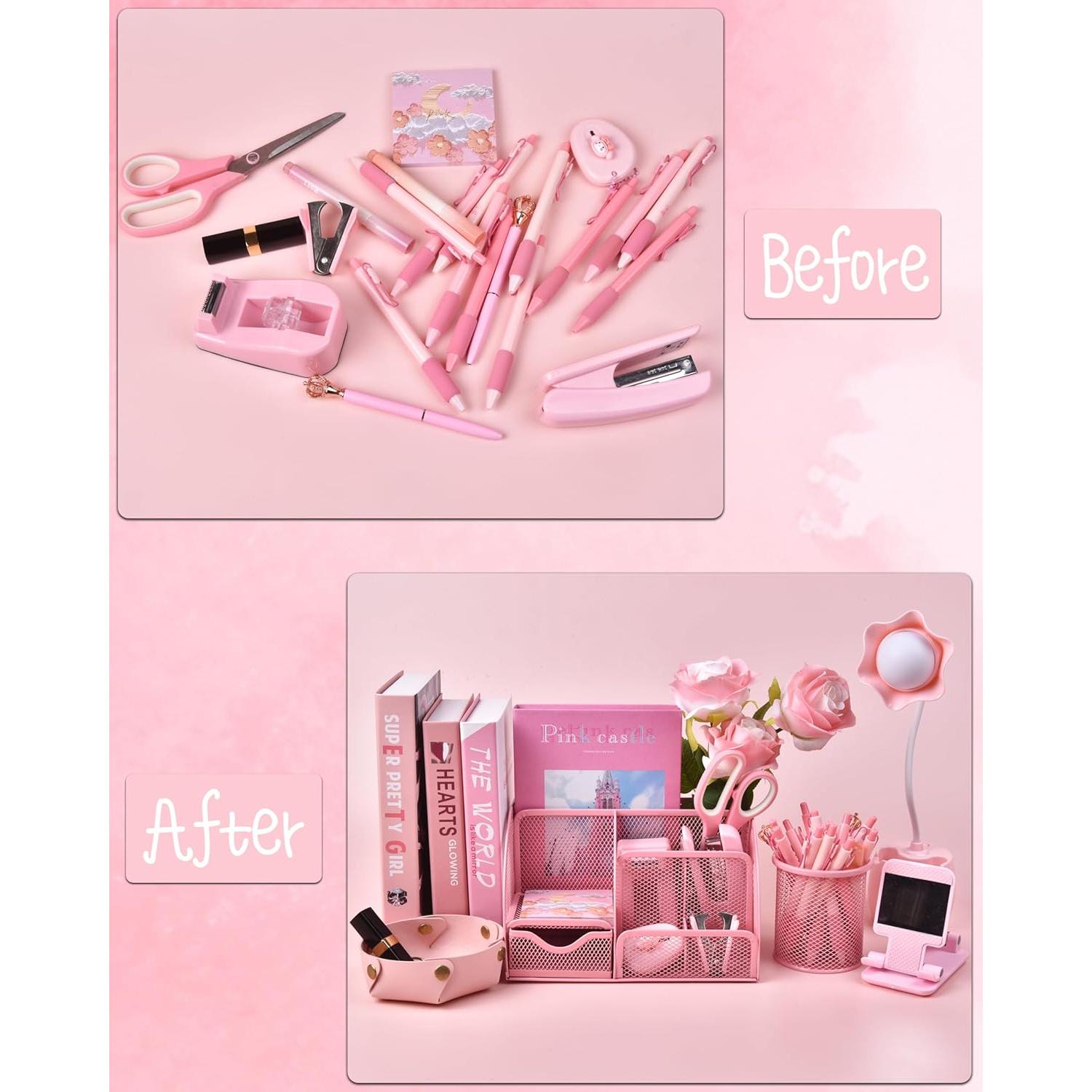 Set de Accesorios de Escritorio Rosa LXEVIHK 24 Piezas