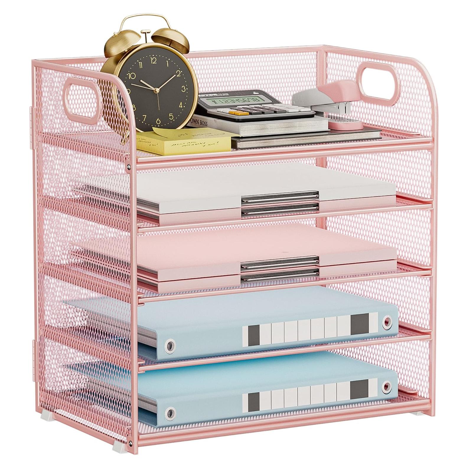 Organizador de Papel Kinkota Rosa 5 Niveles Malla Metal