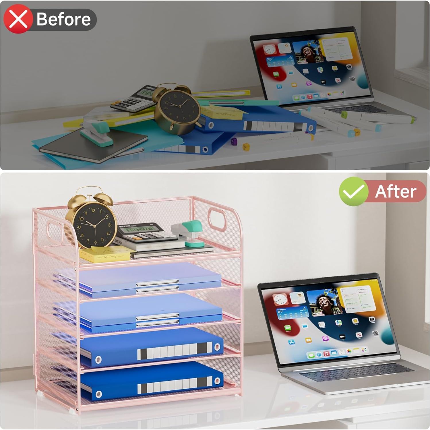 Organizador de Papel Kinkota Rosa 5 Niveles Malla Metal