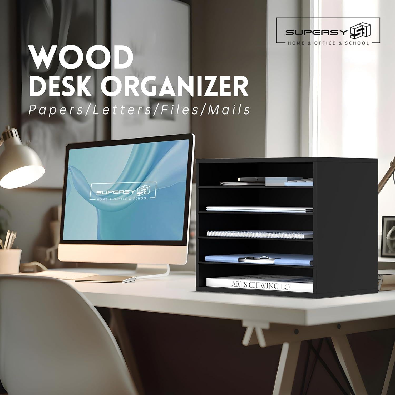 Organizador de Escritorio SUPEASY de Madera 5 Niveles Negro