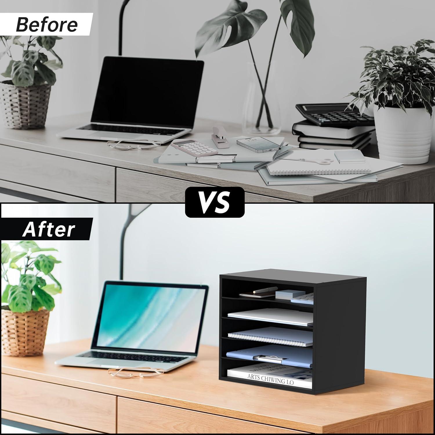 Organizador de Escritorio SUPEASY de Madera 5 Niveles Negro