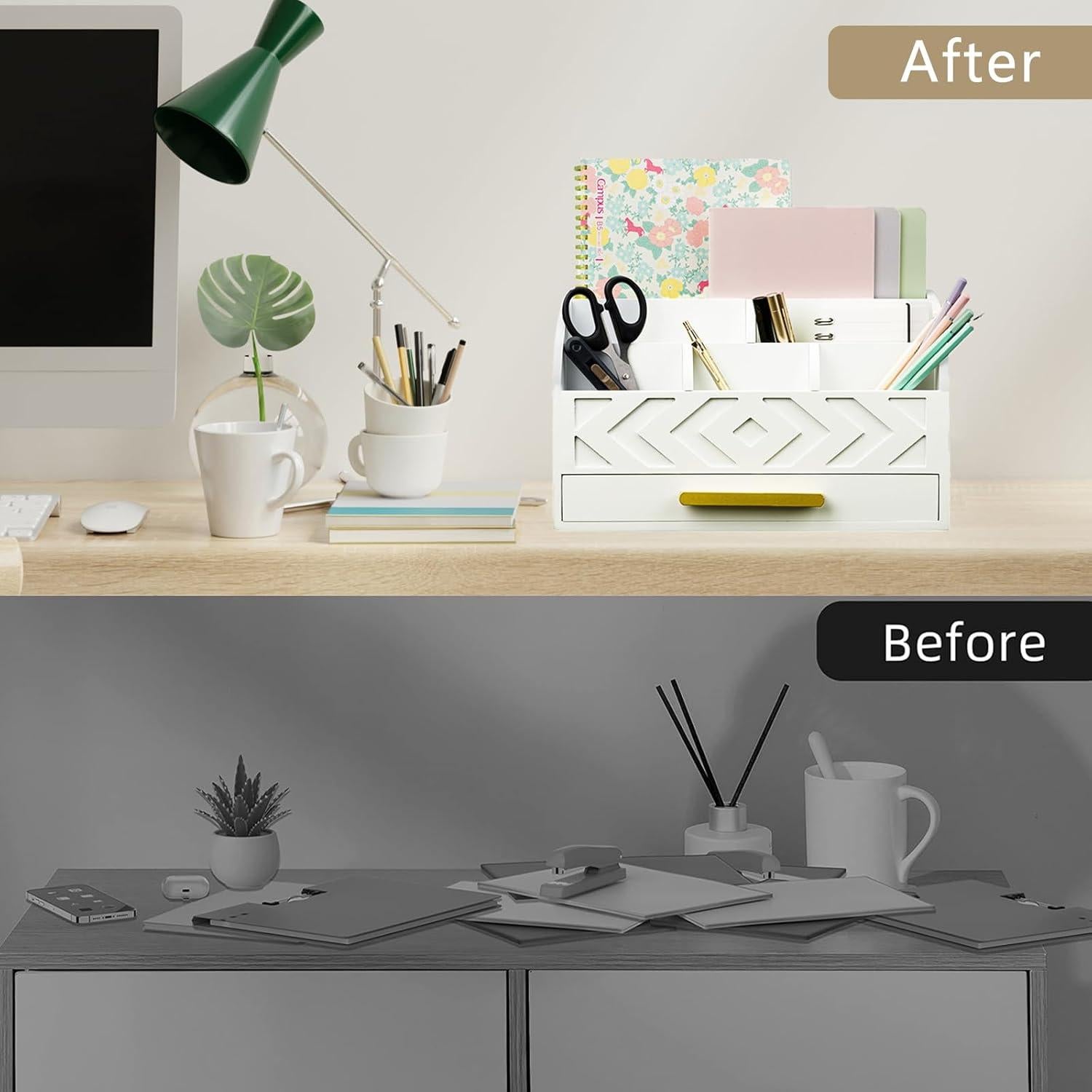 Organizador de Escritorio de Madera ZALIOJI Blanco Ajustable