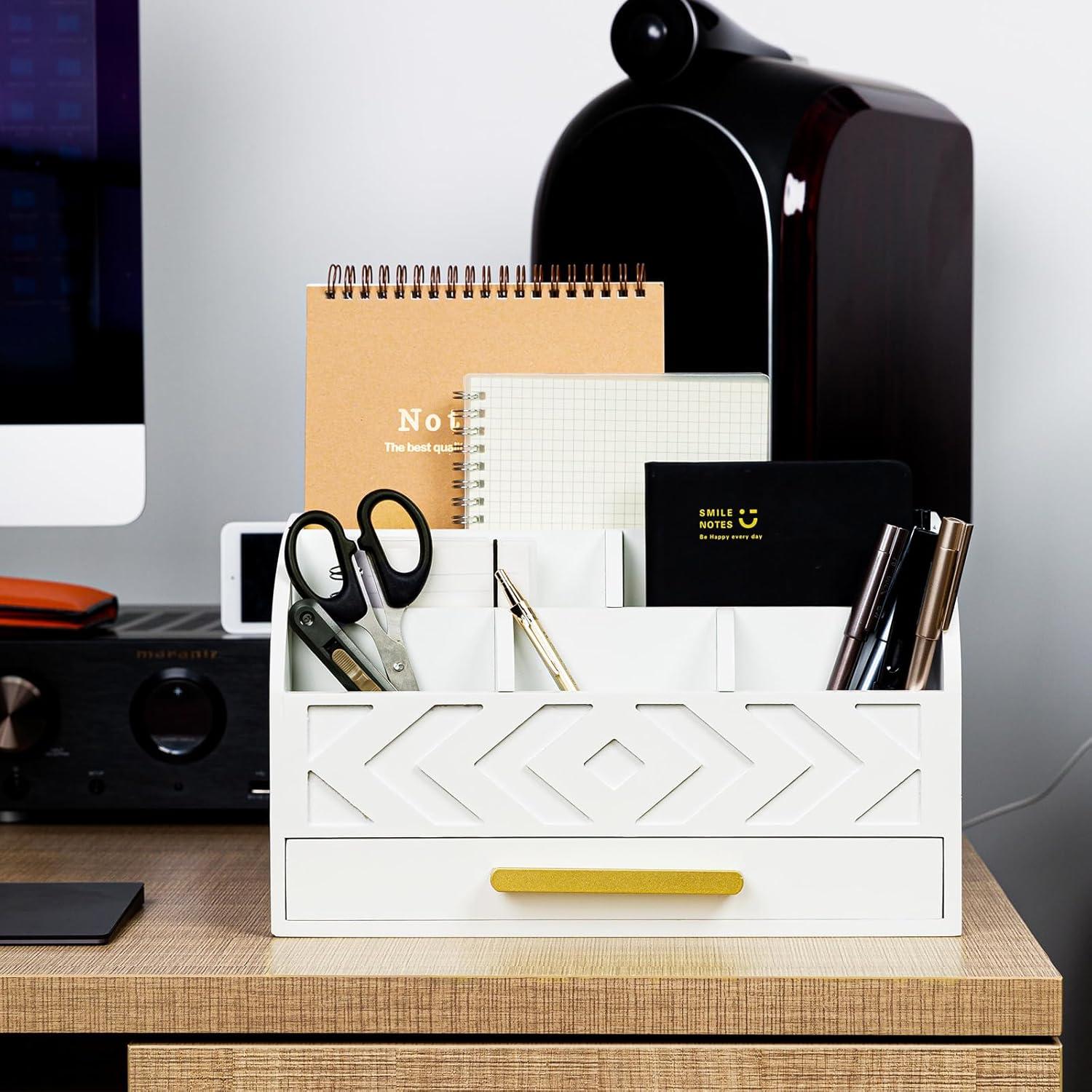 Organizador de Escritorio de Madera ZALIOJI Blanco Ajustable