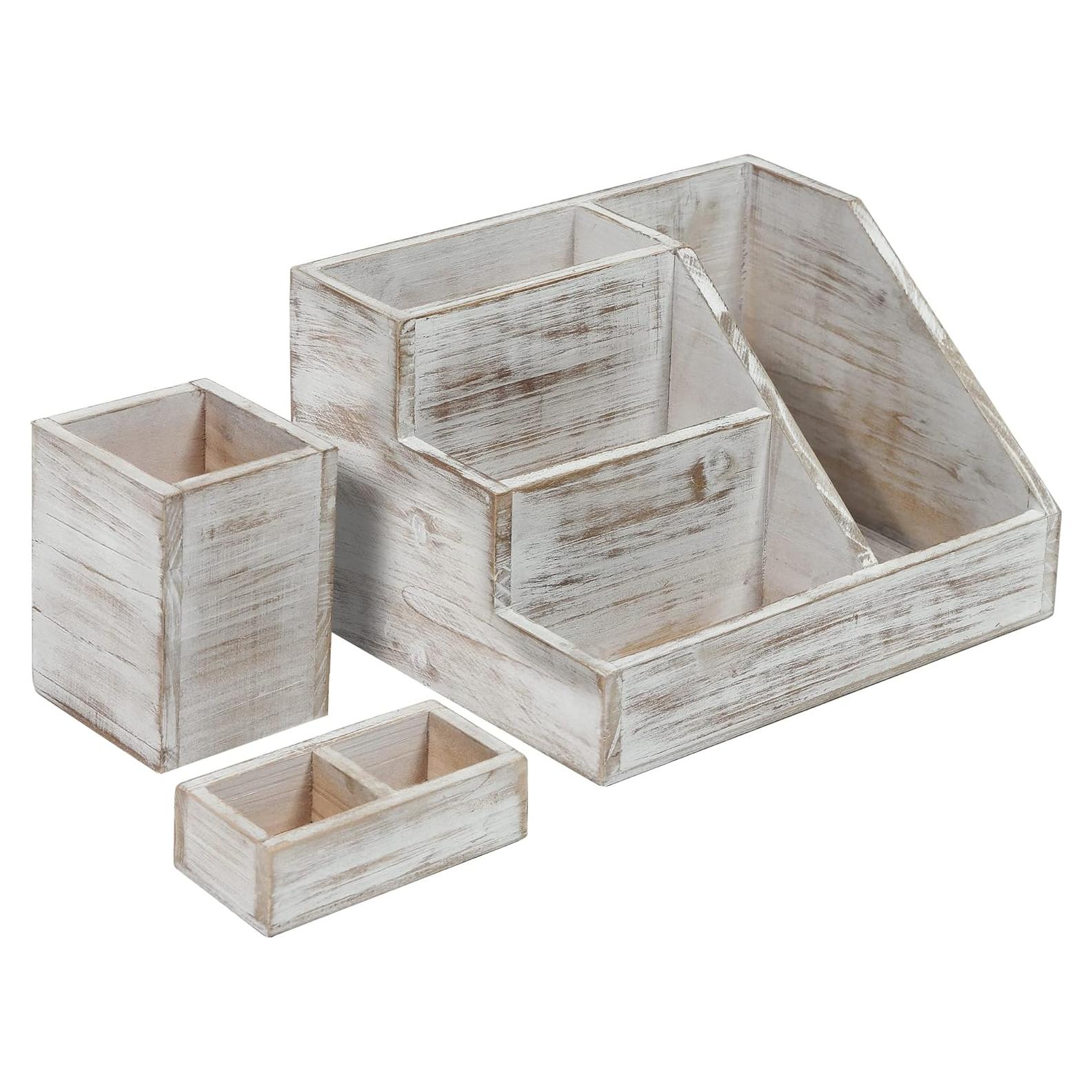 Conjunto Organizador de Escritorio Madera Blanqueada HBCY 3 Piezas