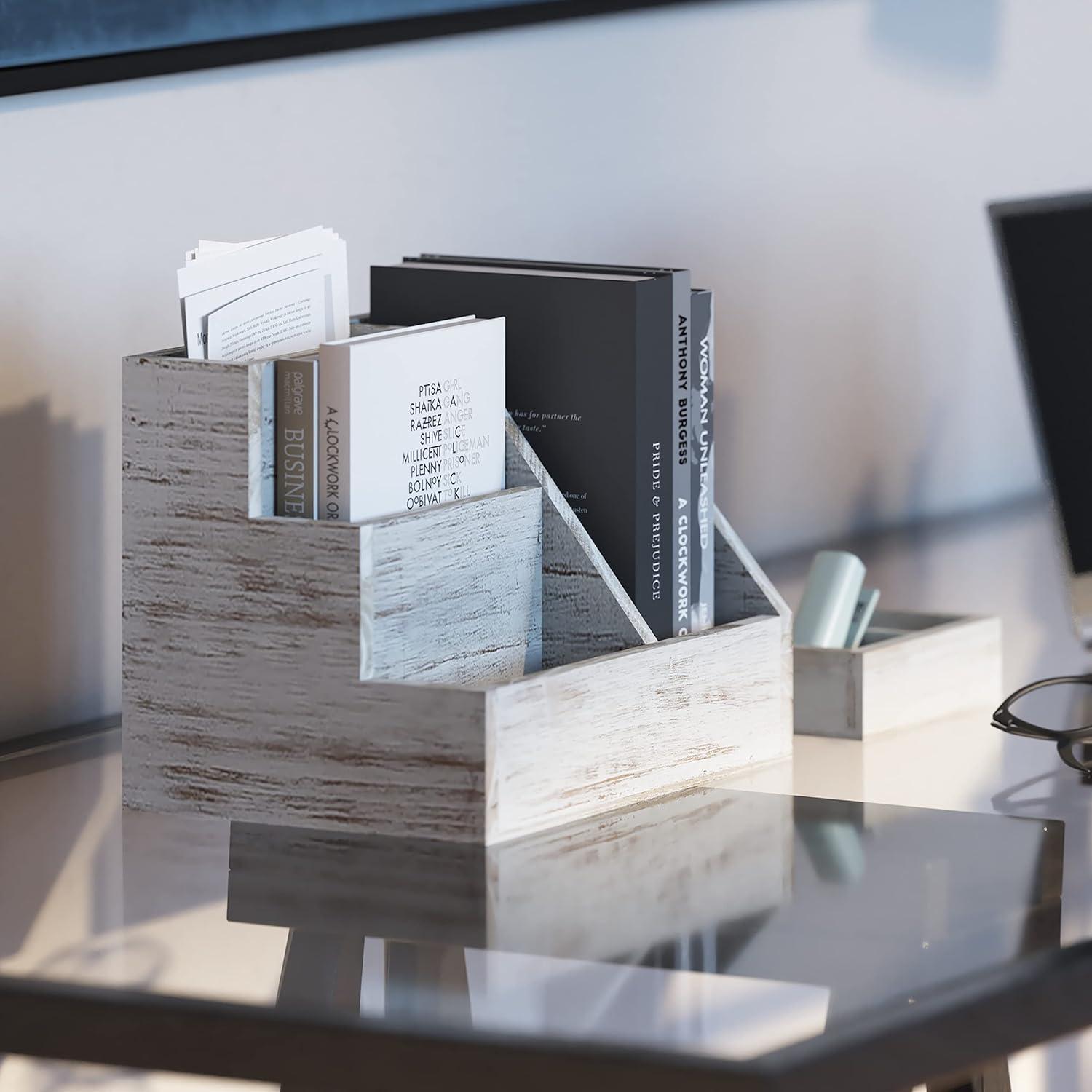 Conjunto Organizador de Escritorio Madera Blanqueada HBCY 3 Piezas