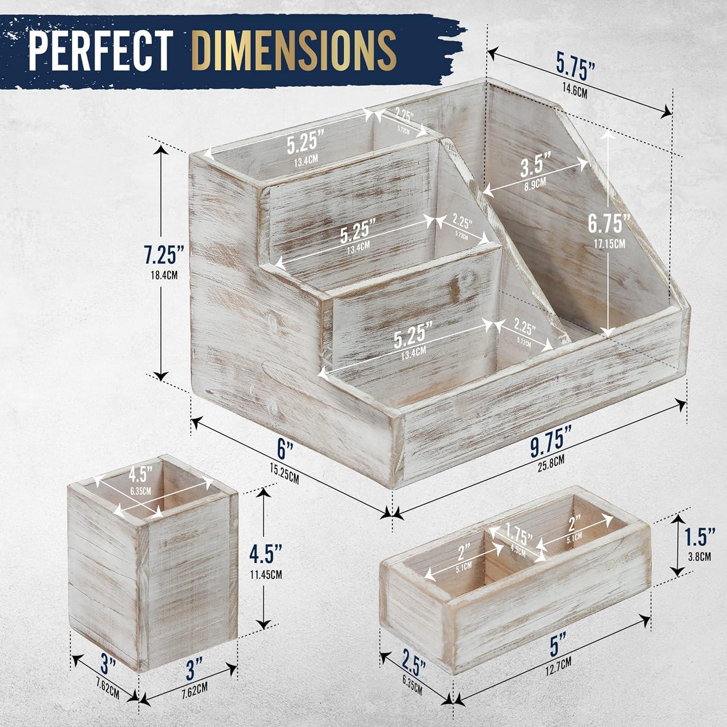 Conjunto Organizador de Escritorio Madera Blanqueada HBCY 3 Piezas