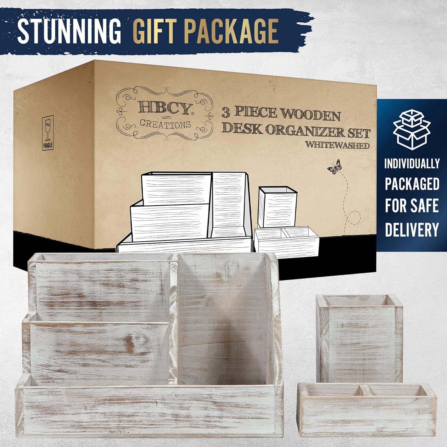 Conjunto Organizador de Escritorio Madera Blanqueada HBCY 3 Piezas