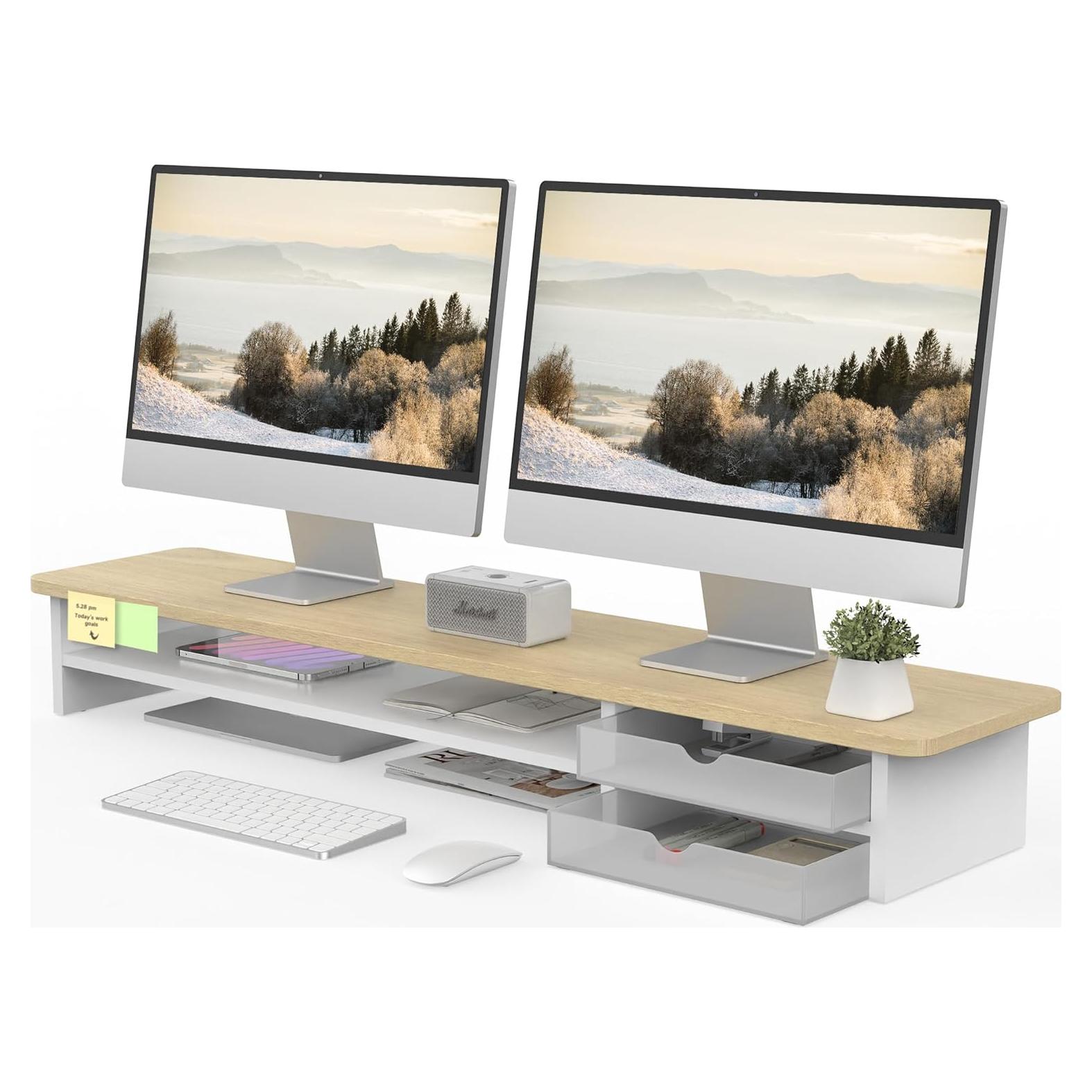 Soporte para Monitor Fenge Roble con Cajón Doble 108 cm