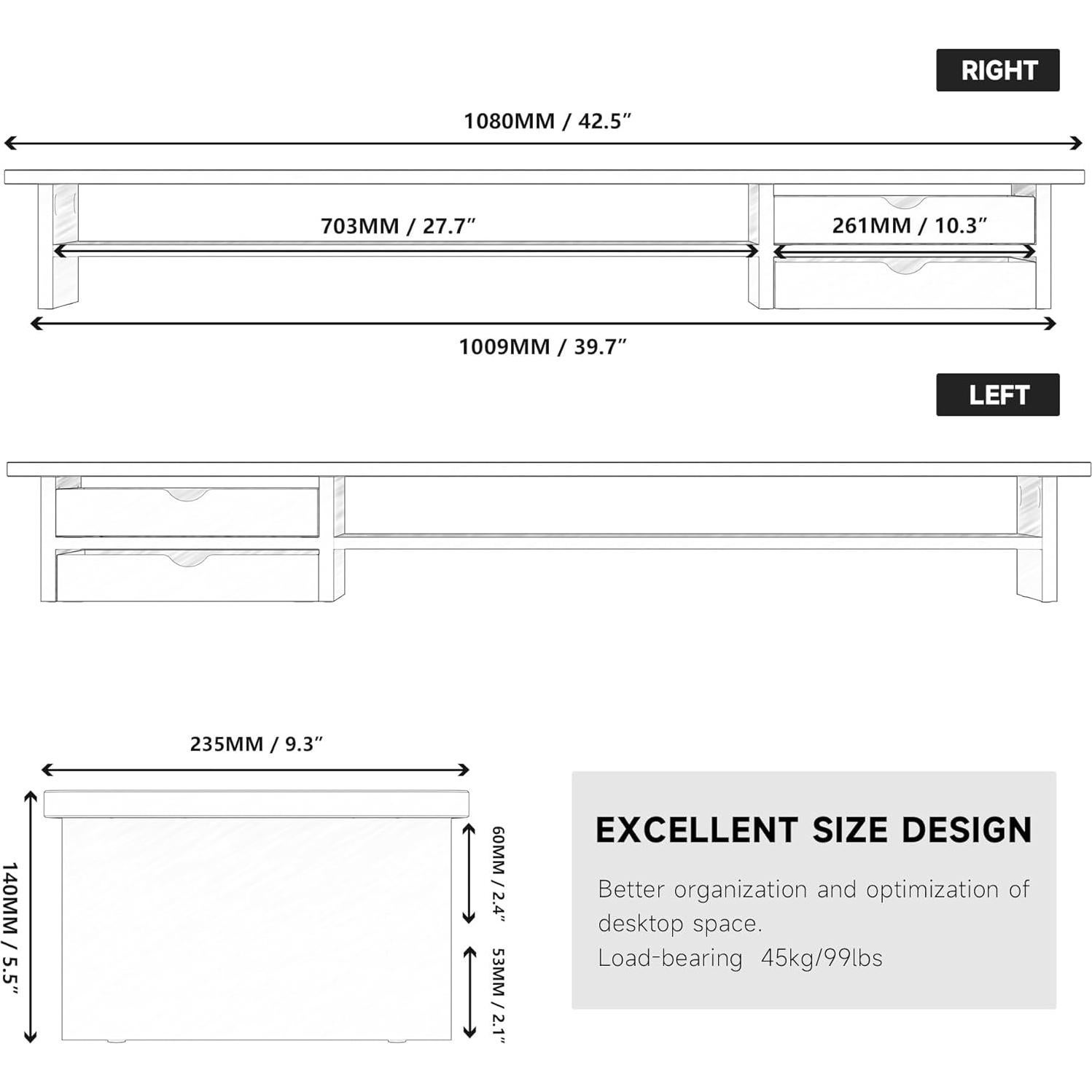 Soporte para Monitor Fenge Roble con Cajón Doble 108 cm