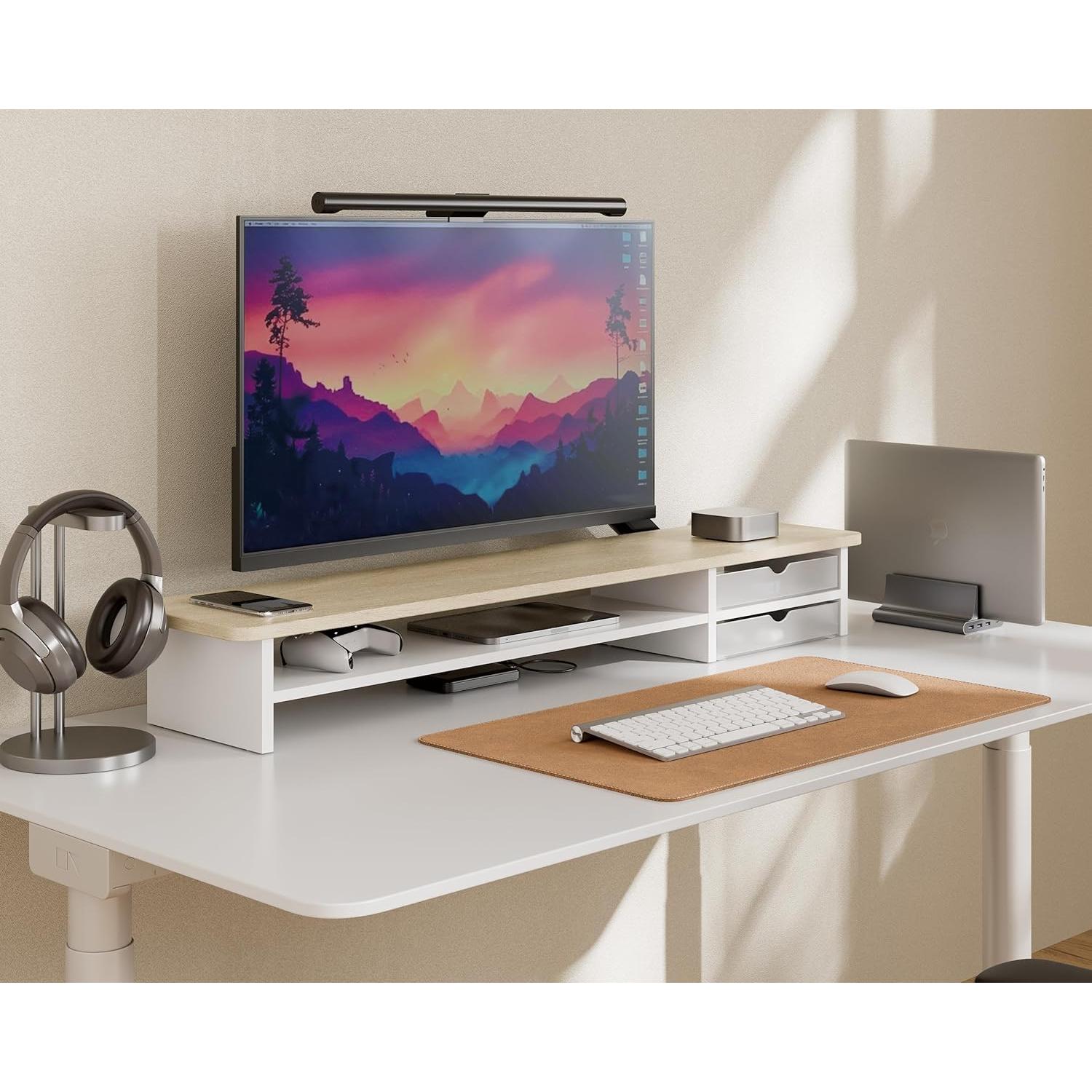 Soporte para Monitor Fenge Roble con Cajón Doble 108 cm