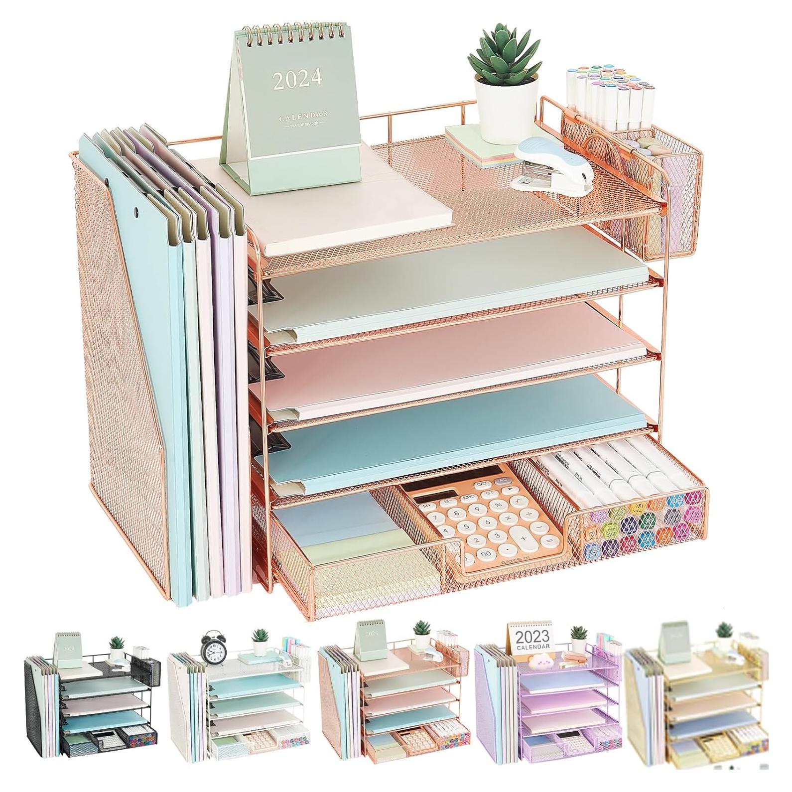 Organizador de Escritorio Youbetia 5 Bandejas Metal Oro Rosa