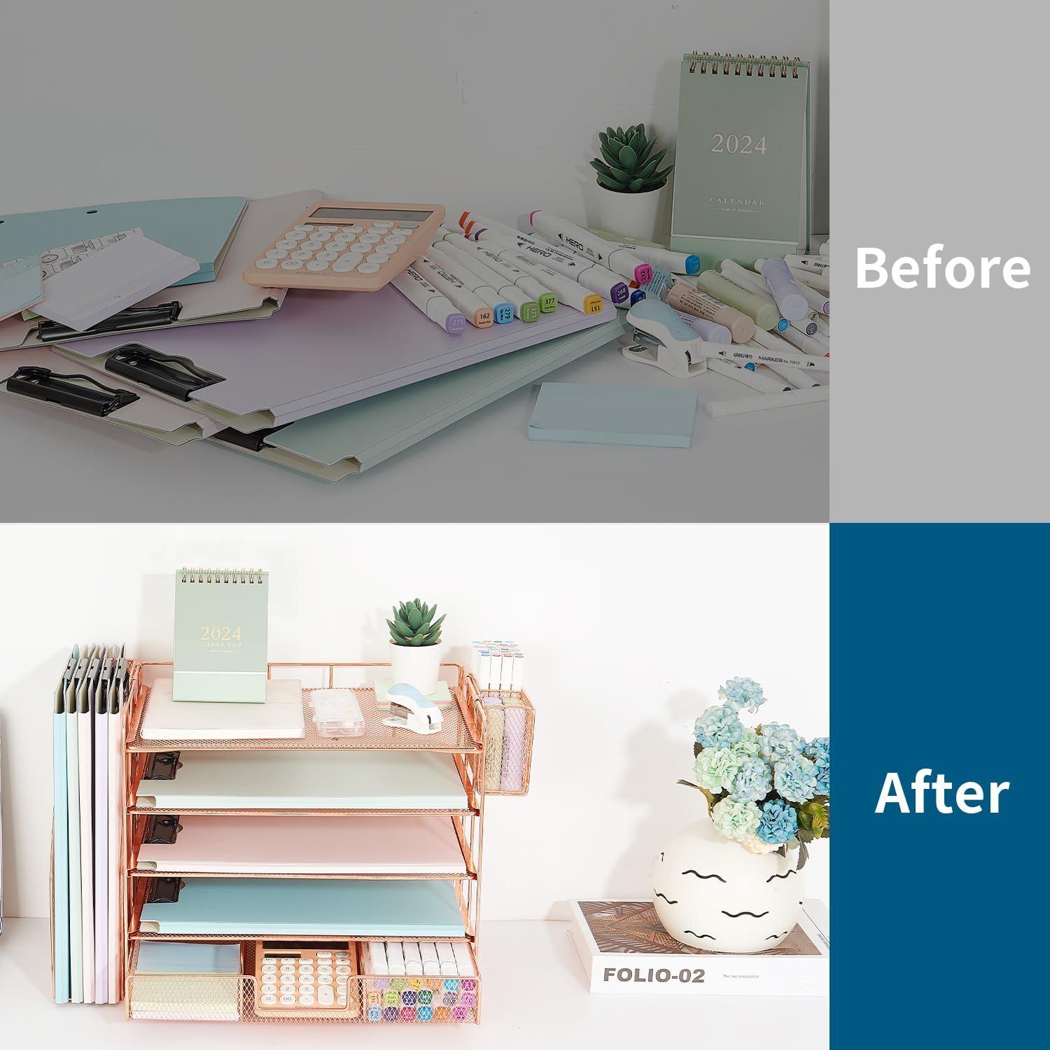 Organizador de Escritorio Youbetia 5 Bandejas Metal Oro Rosa