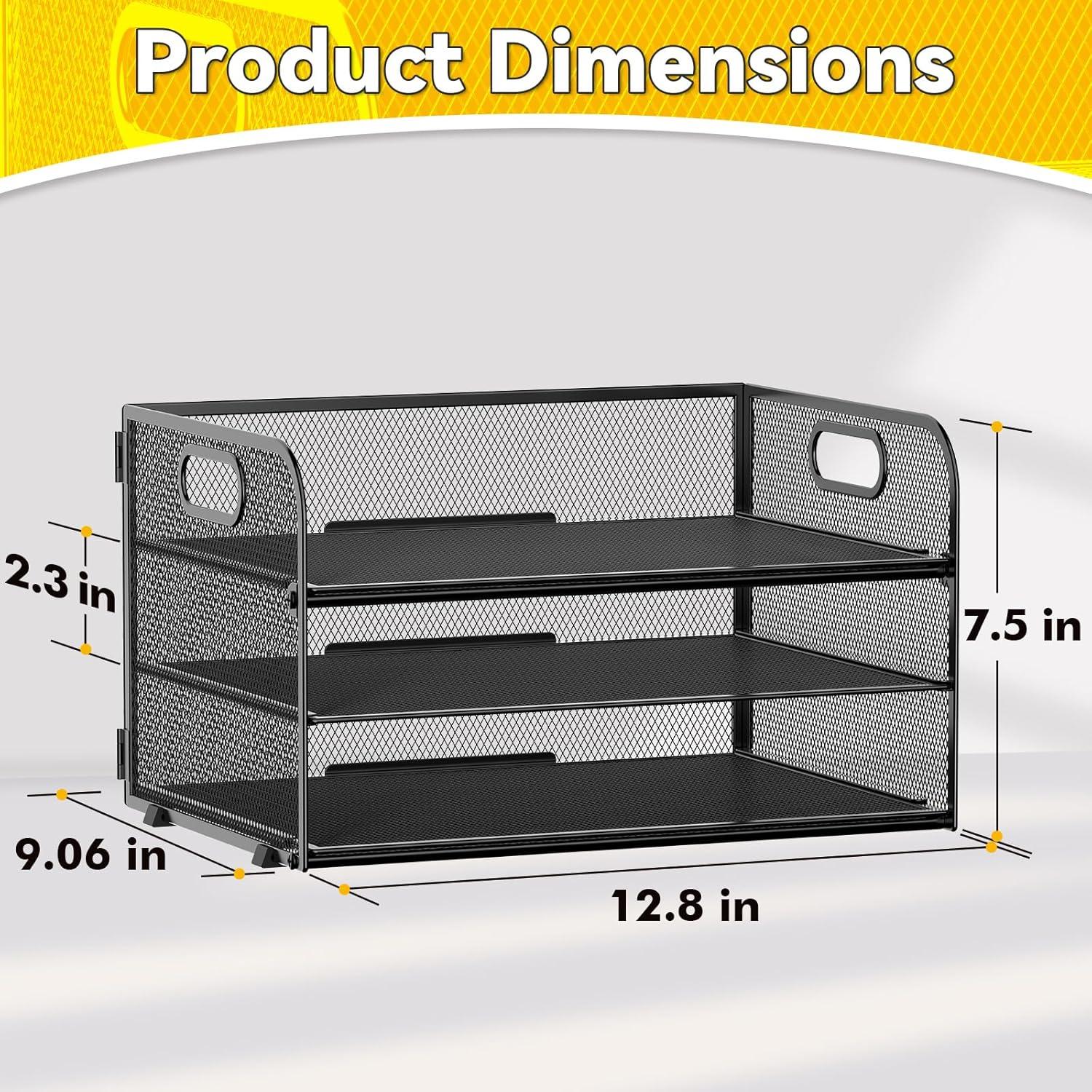 Organizador de Papel de 3 Niveles MINDEPOT Negro - Bandeja de Cartas