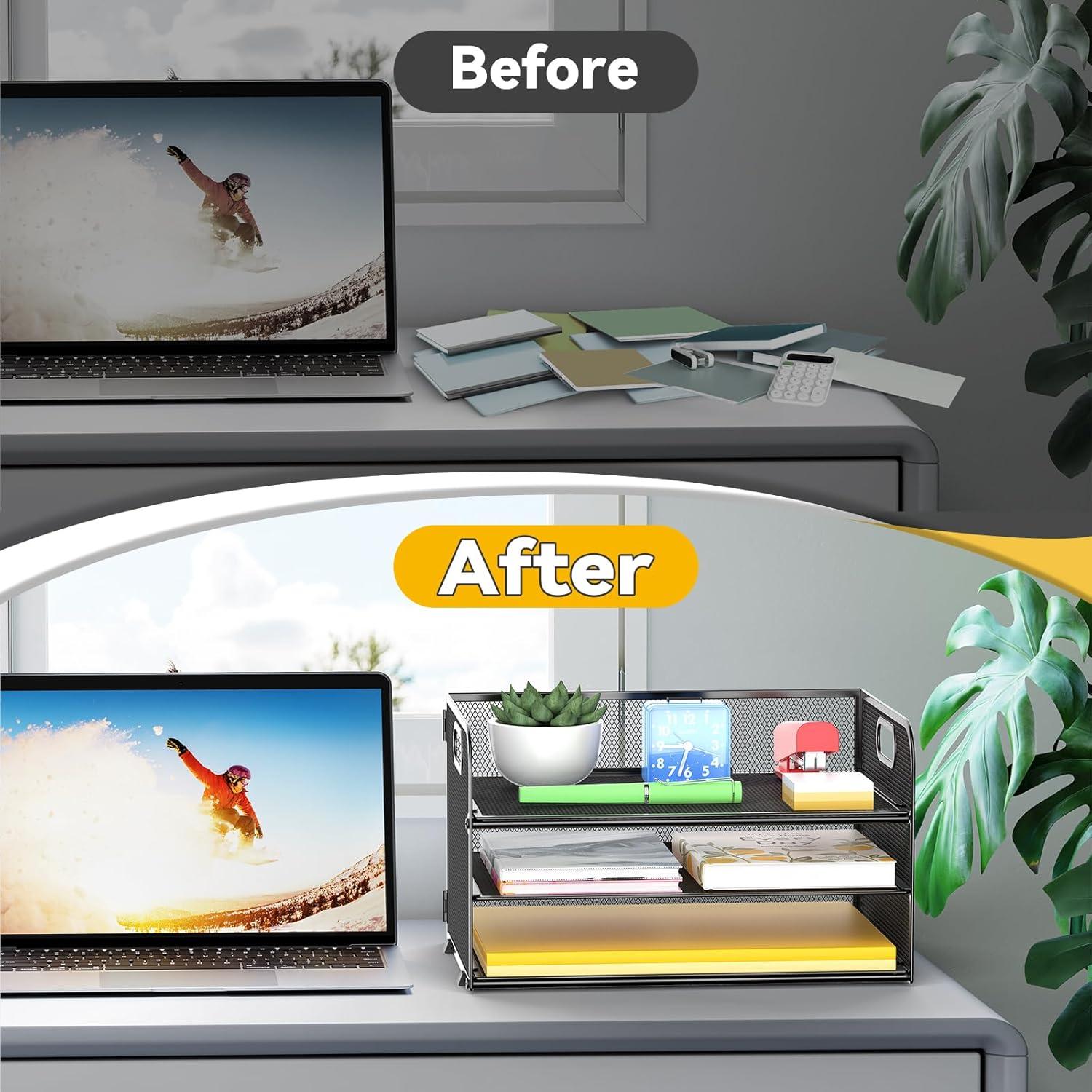 Organizador de Papel de 3 Niveles MINDEPOT Negro - Bandeja de Cartas