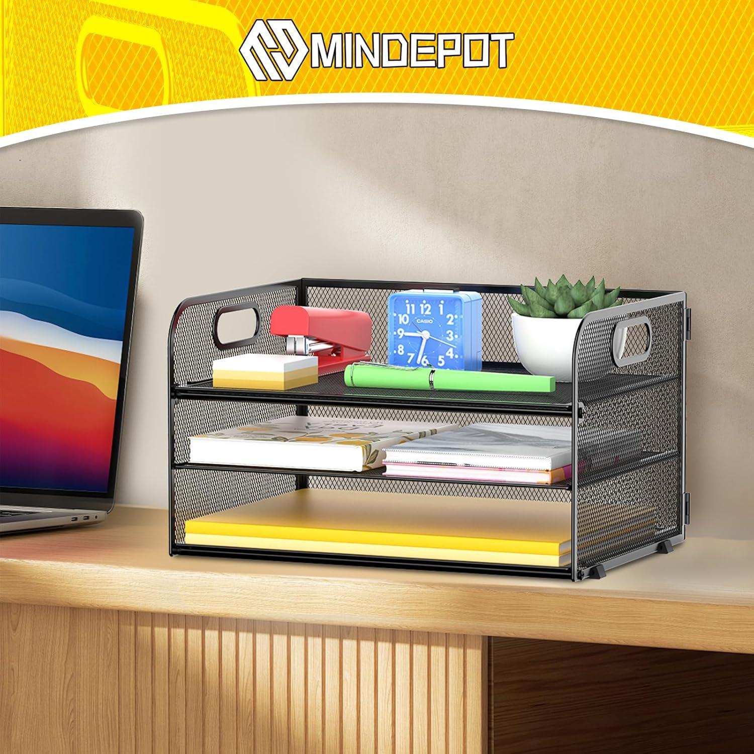 Organizador de Papel de 3 Niveles MINDEPOT Negro - Bandeja de Cartas