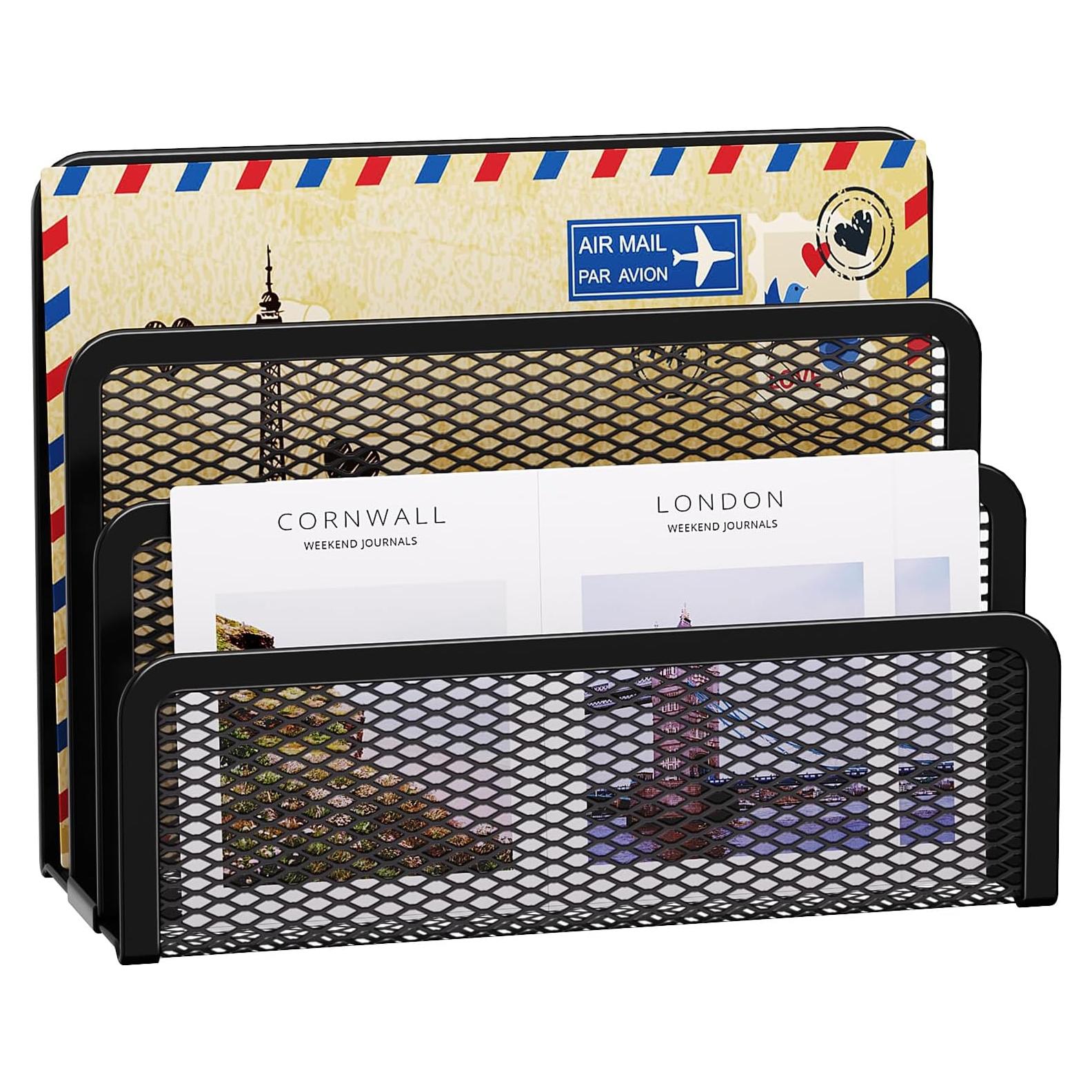 Organizador de Correo Marbrasse Negro de Metal 3 Compartimentos