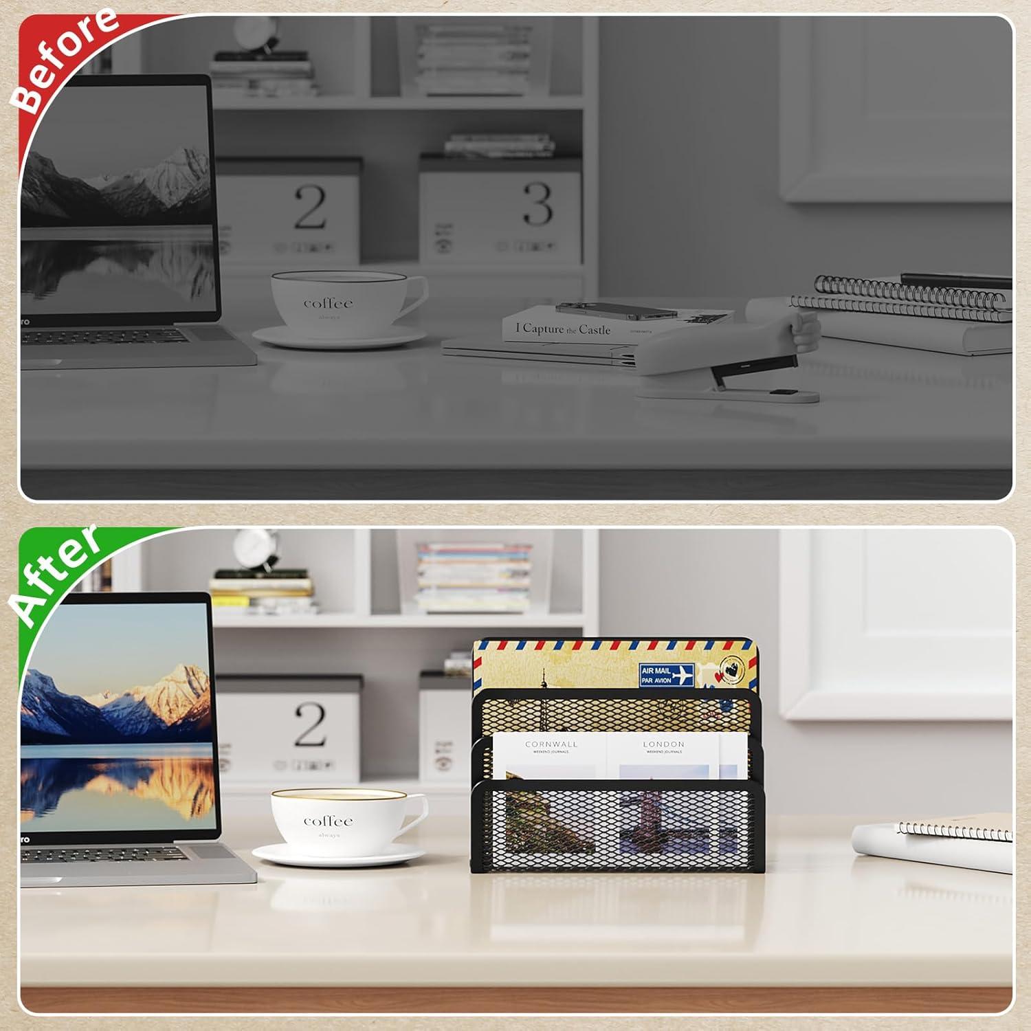 Organizador de Correo Marbrasse Negro de Metal 3 Compartimentos