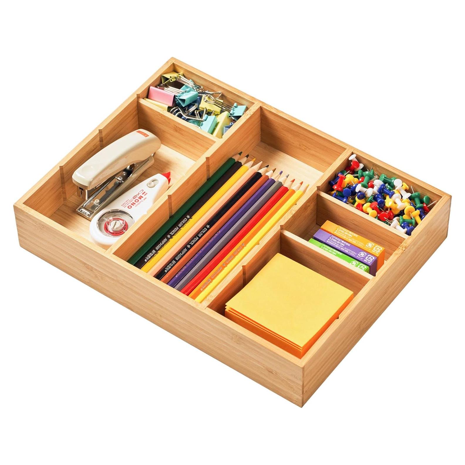 Organizador de Cajón Umilife de Bambú Ajustable 9 Compartimentos