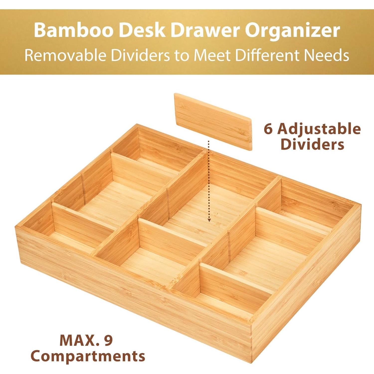 Organizador de Cajón Umilife de Bambú Ajustable 9 Compartimentos