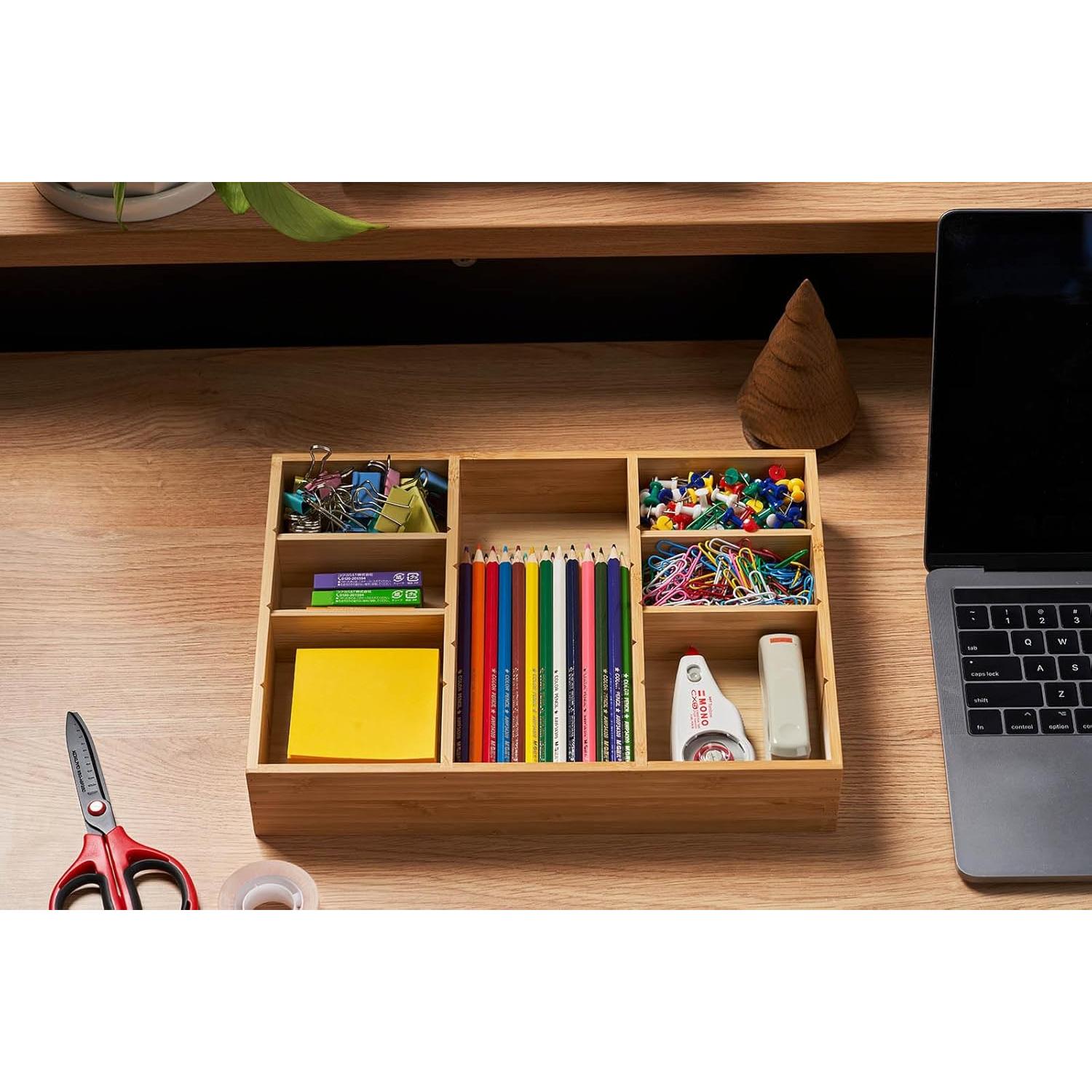 Organizador de Cajón Umilife de Bambú Ajustable 9 Compartimentos