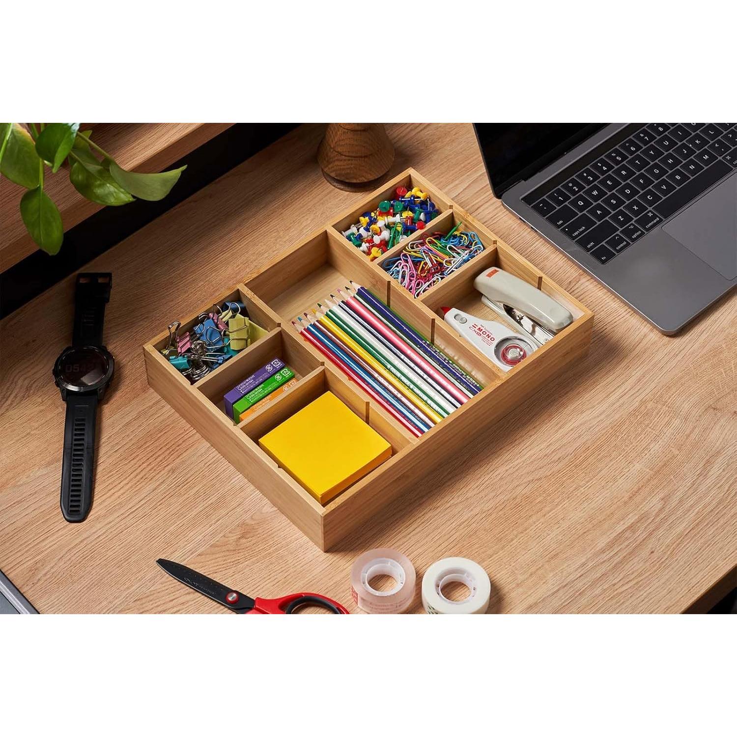 Organizador de Cajón Umilife de Bambú Ajustable 9 Compartimentos