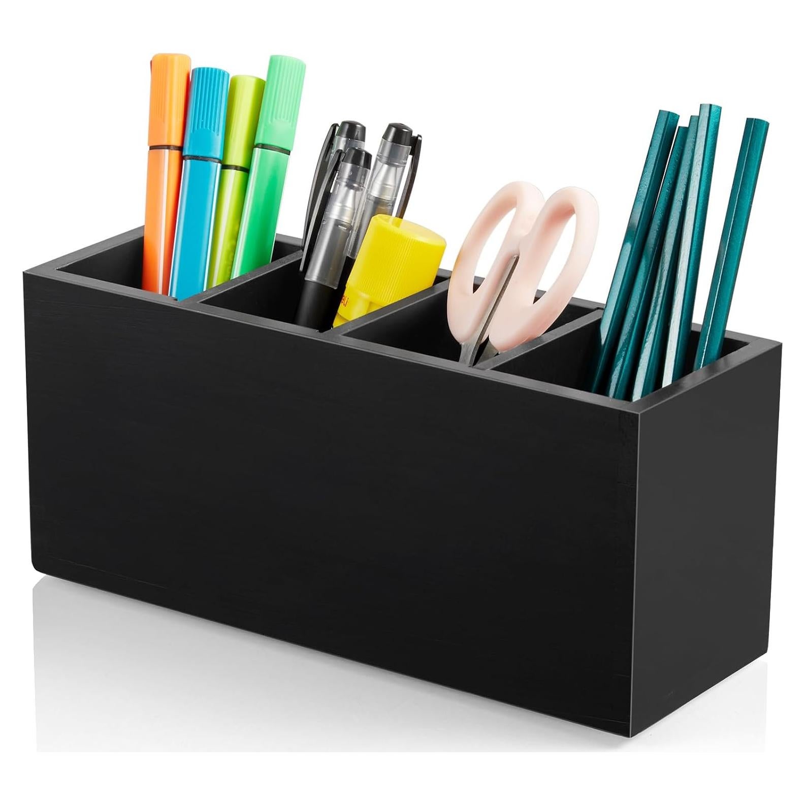 Organizador de Escritorio Bivvclaz de Madera Negro 4 Compartimentos