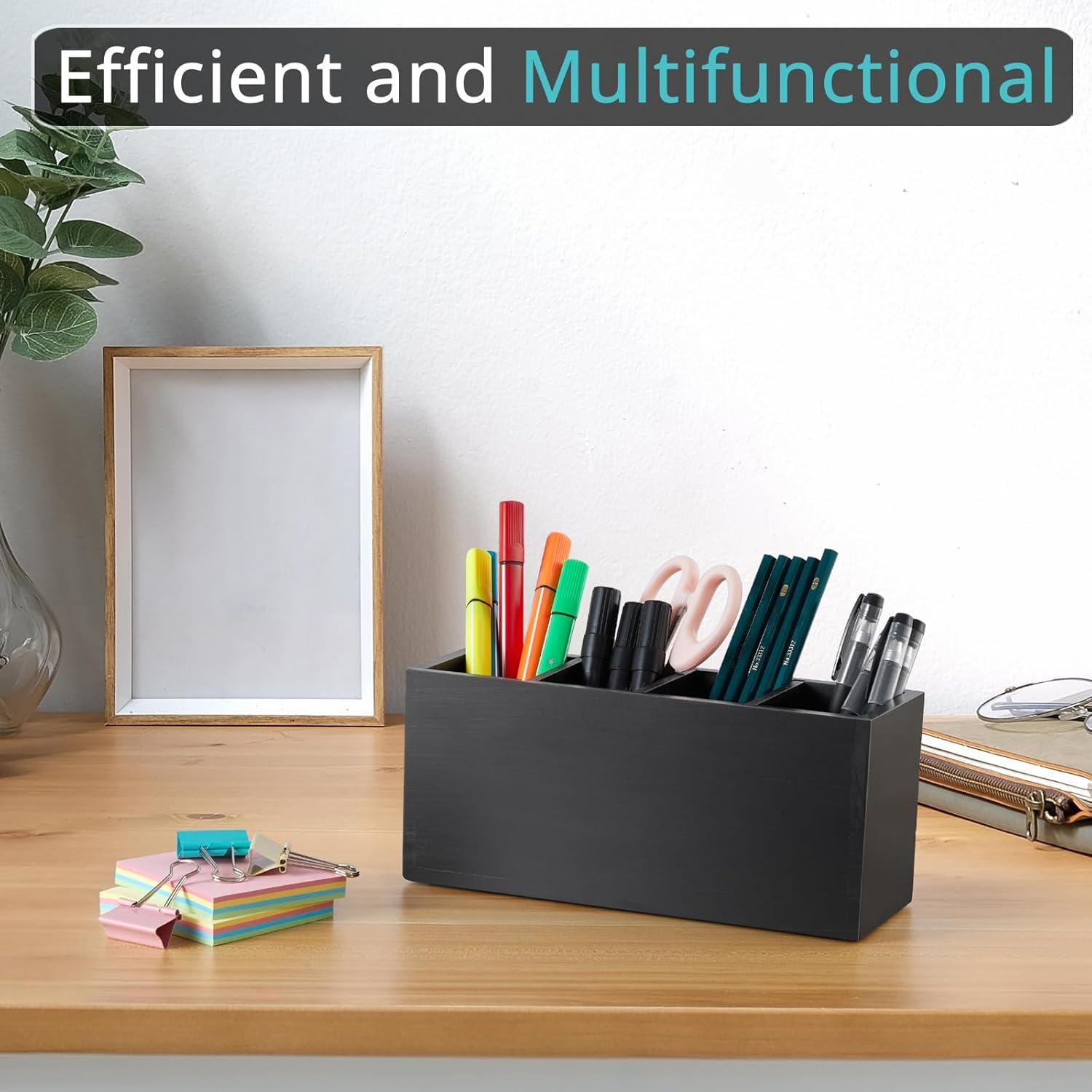 Organizador de Escritorio Bivvclaz de Madera Negro 4 Compartimentos