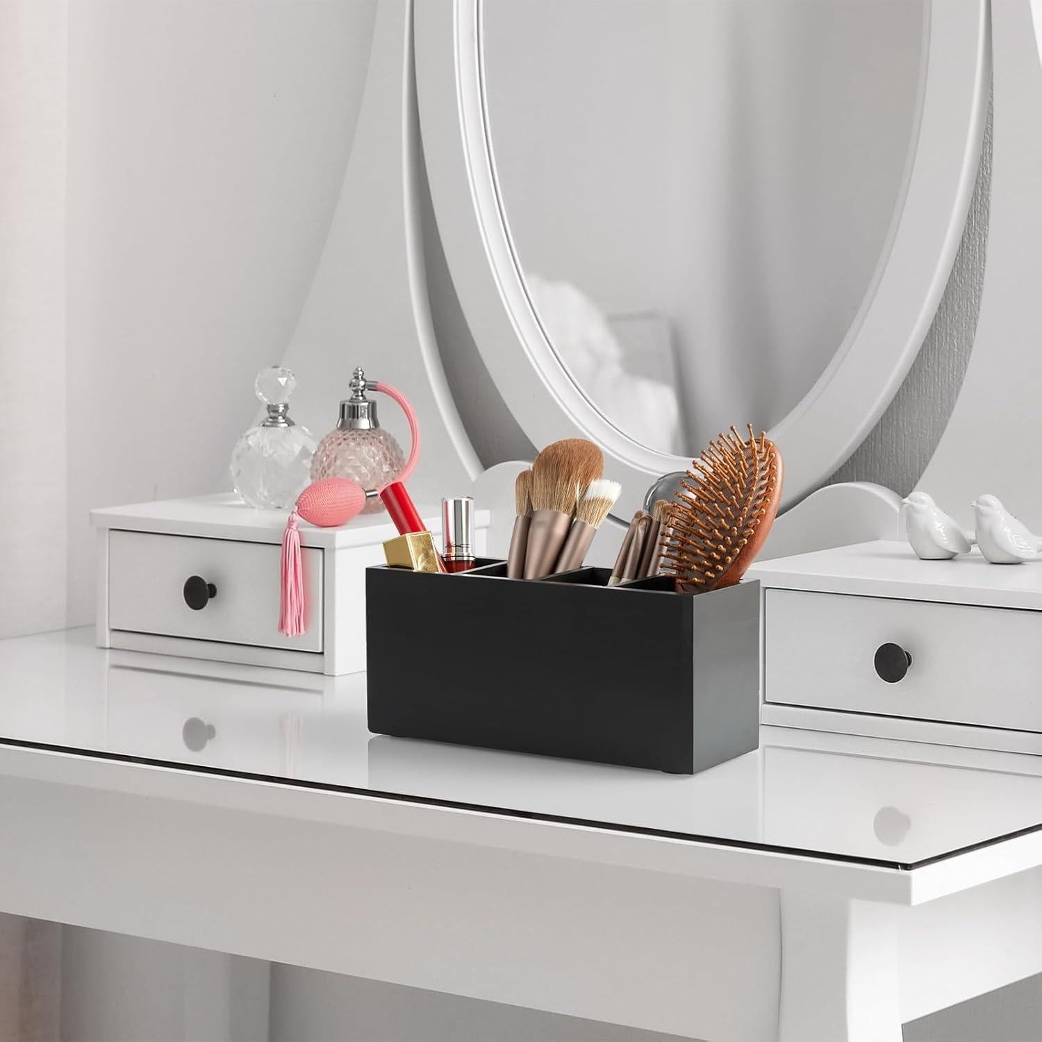 Organizador de Escritorio Bivvclaz de Madera Negro 4 Compartimentos