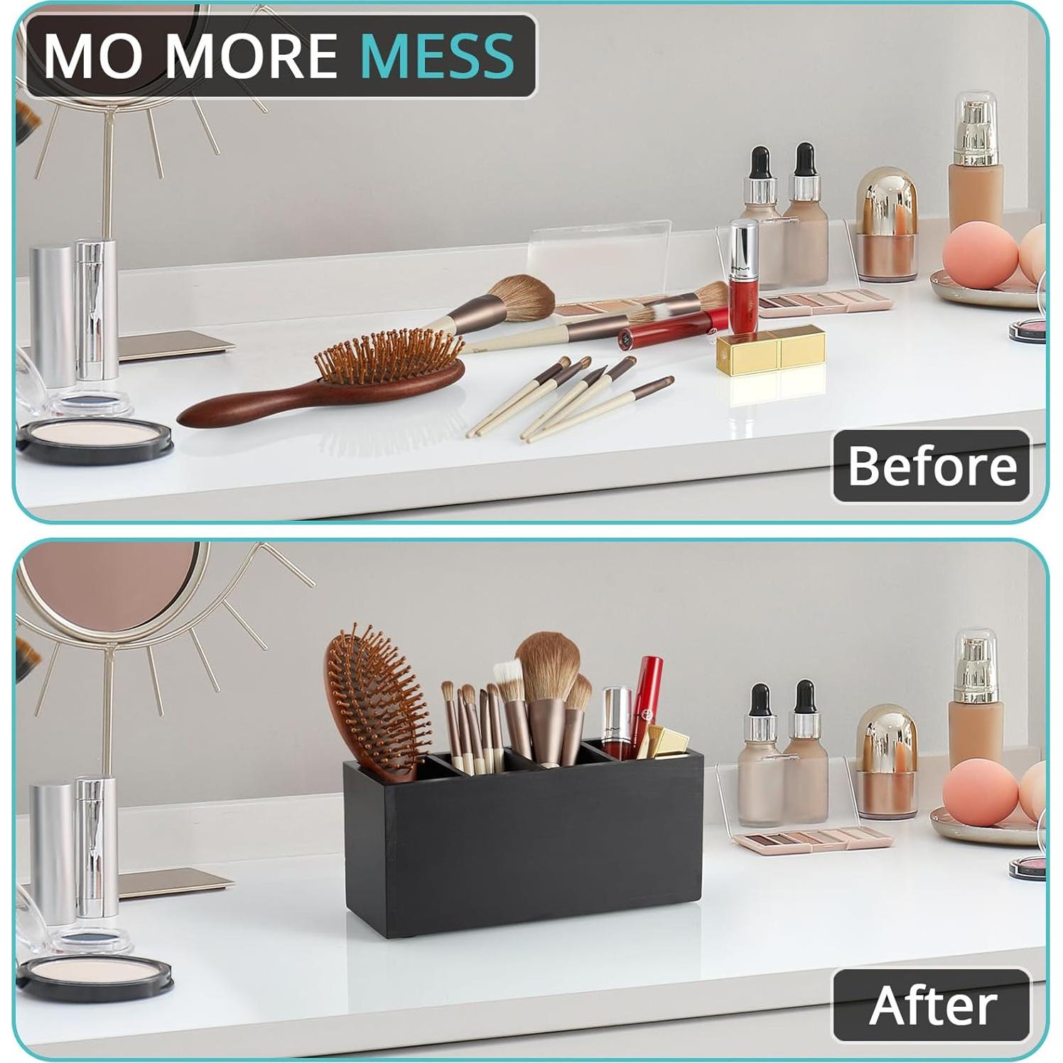 Organizador de Escritorio Bivvclaz de Madera Negro 4 Compartimentos